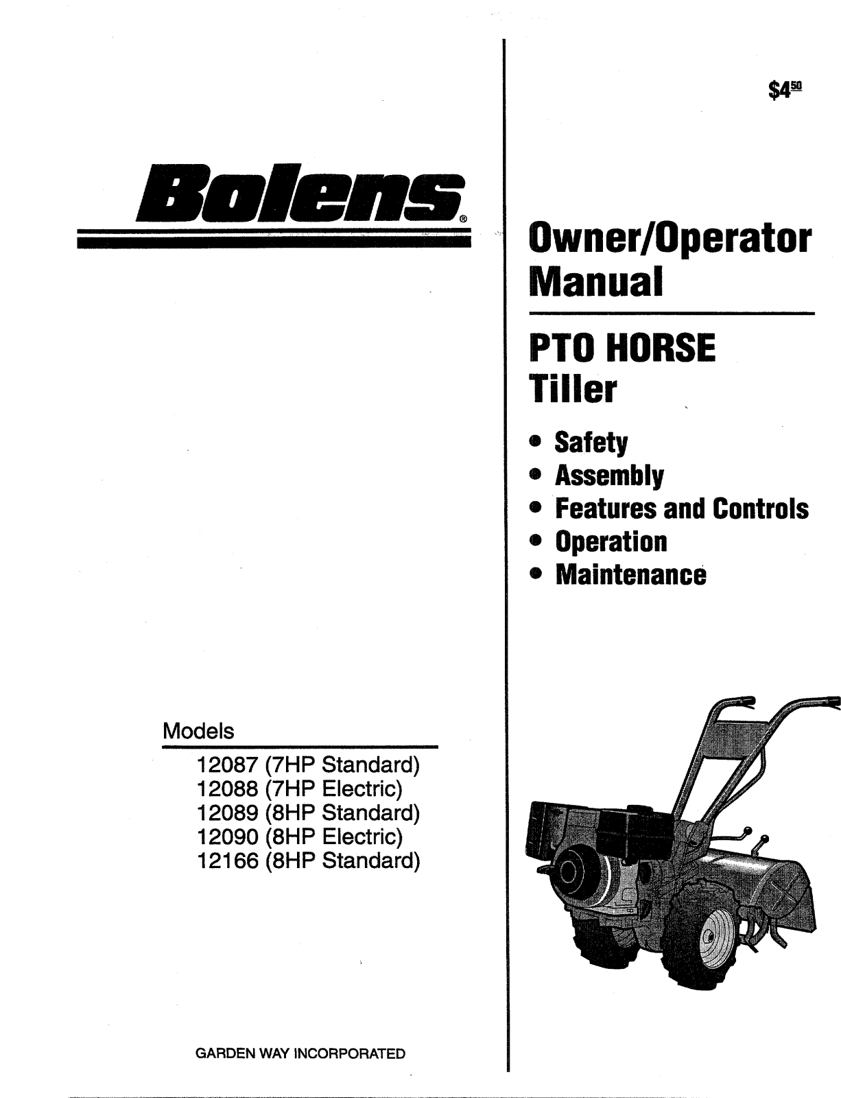 Bolens 12089, 12090-8HP, 12166, 12087, 12166-8HP User Manual