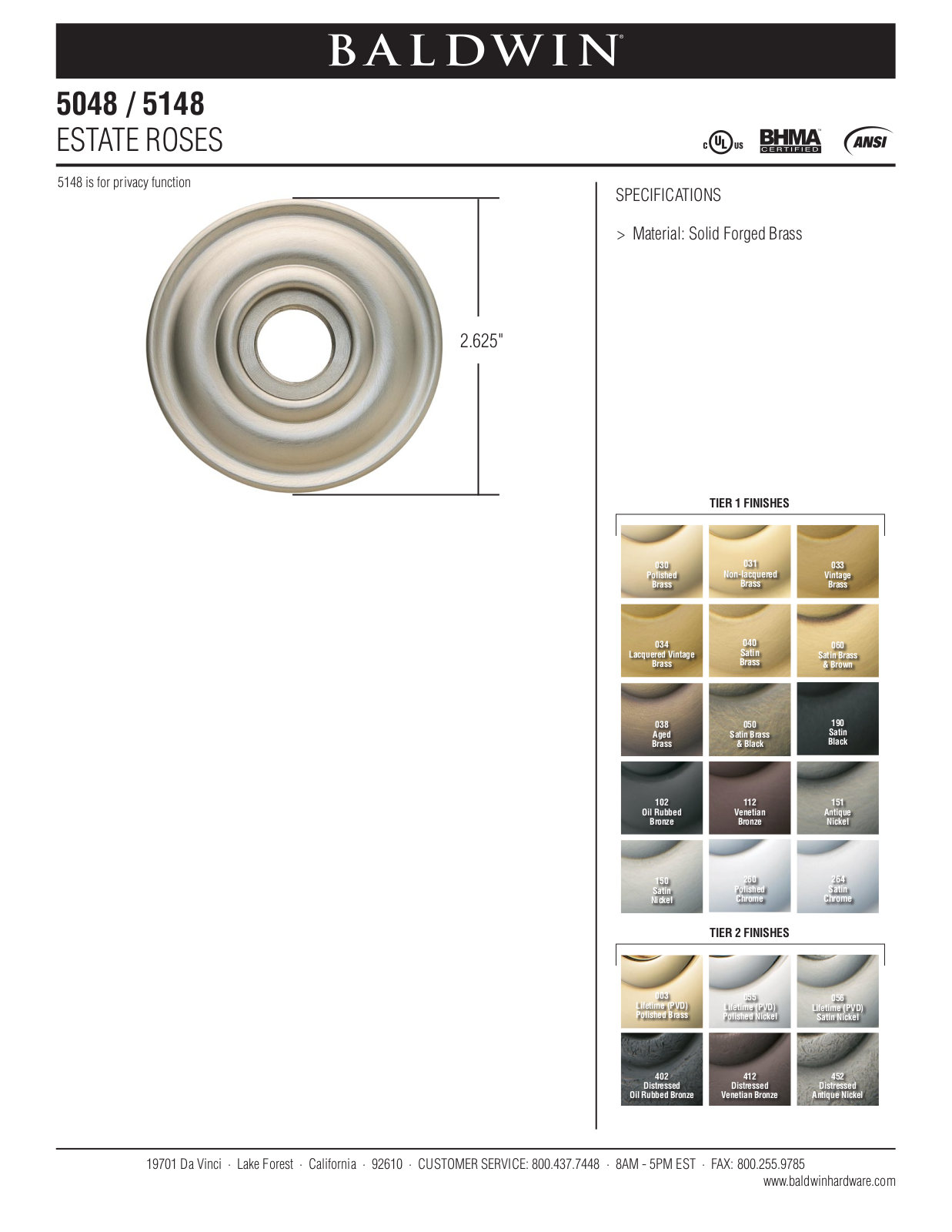 Baldwin 5148 Estate Rose User Manual