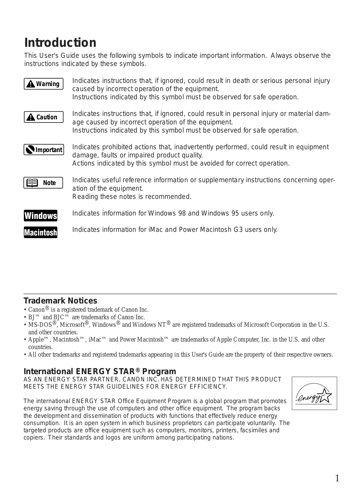 CANON BJC-6100 User Manual