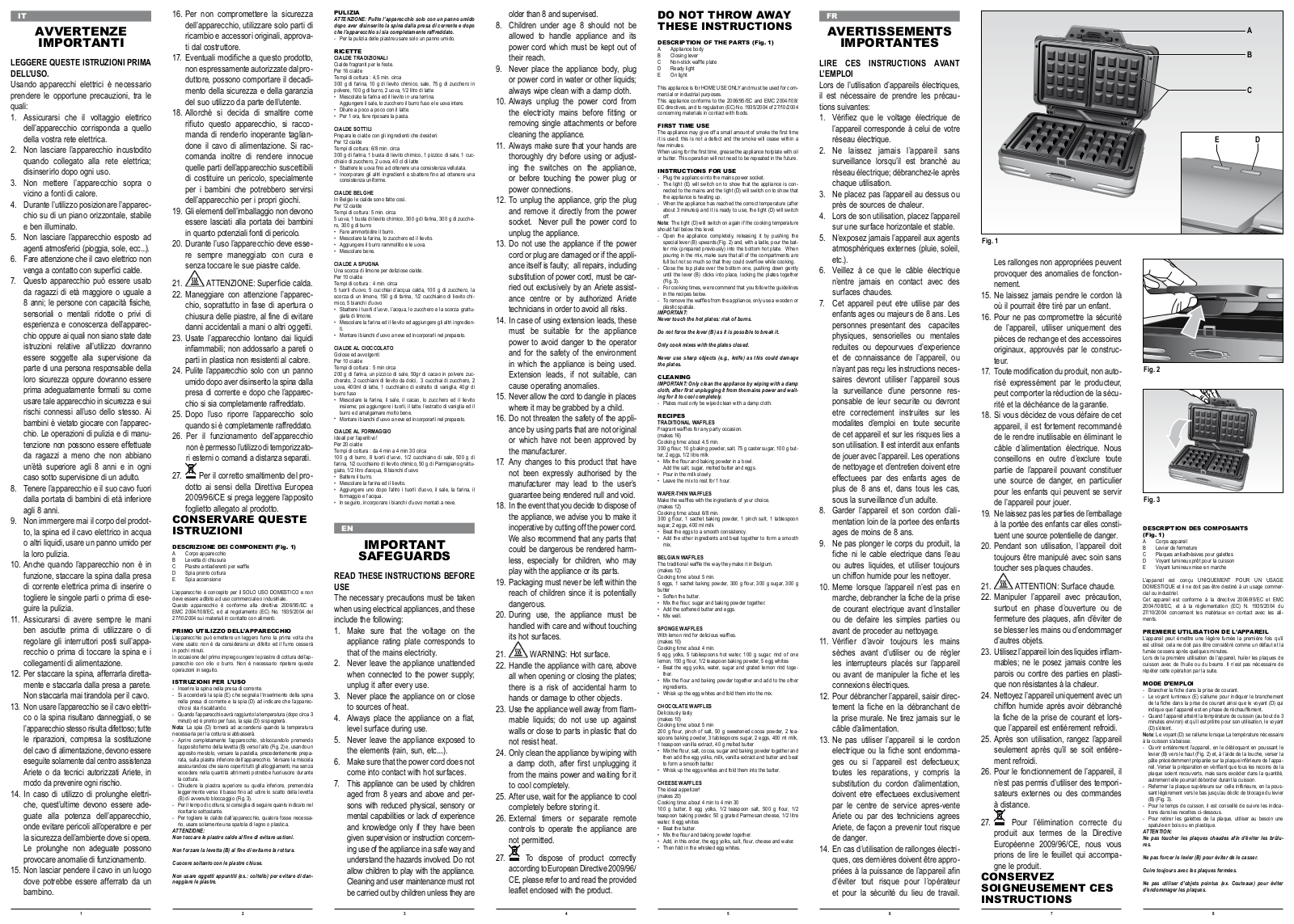 Ariete Waffeleisen User Manual