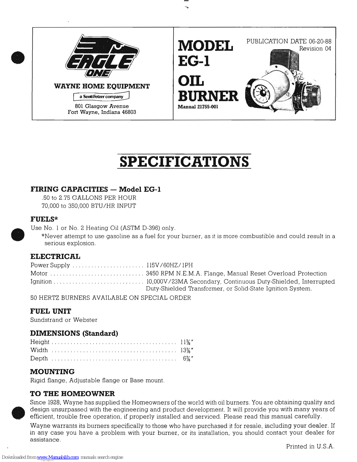 Wayne EG-1 User Manual - ManualMachine.com