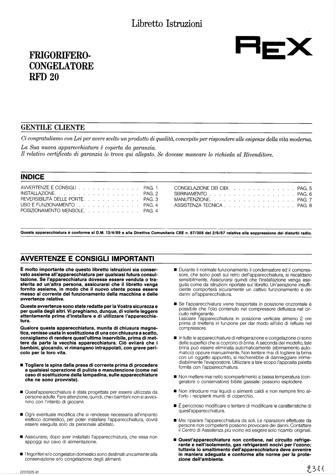 Rex RFD20 User Manual