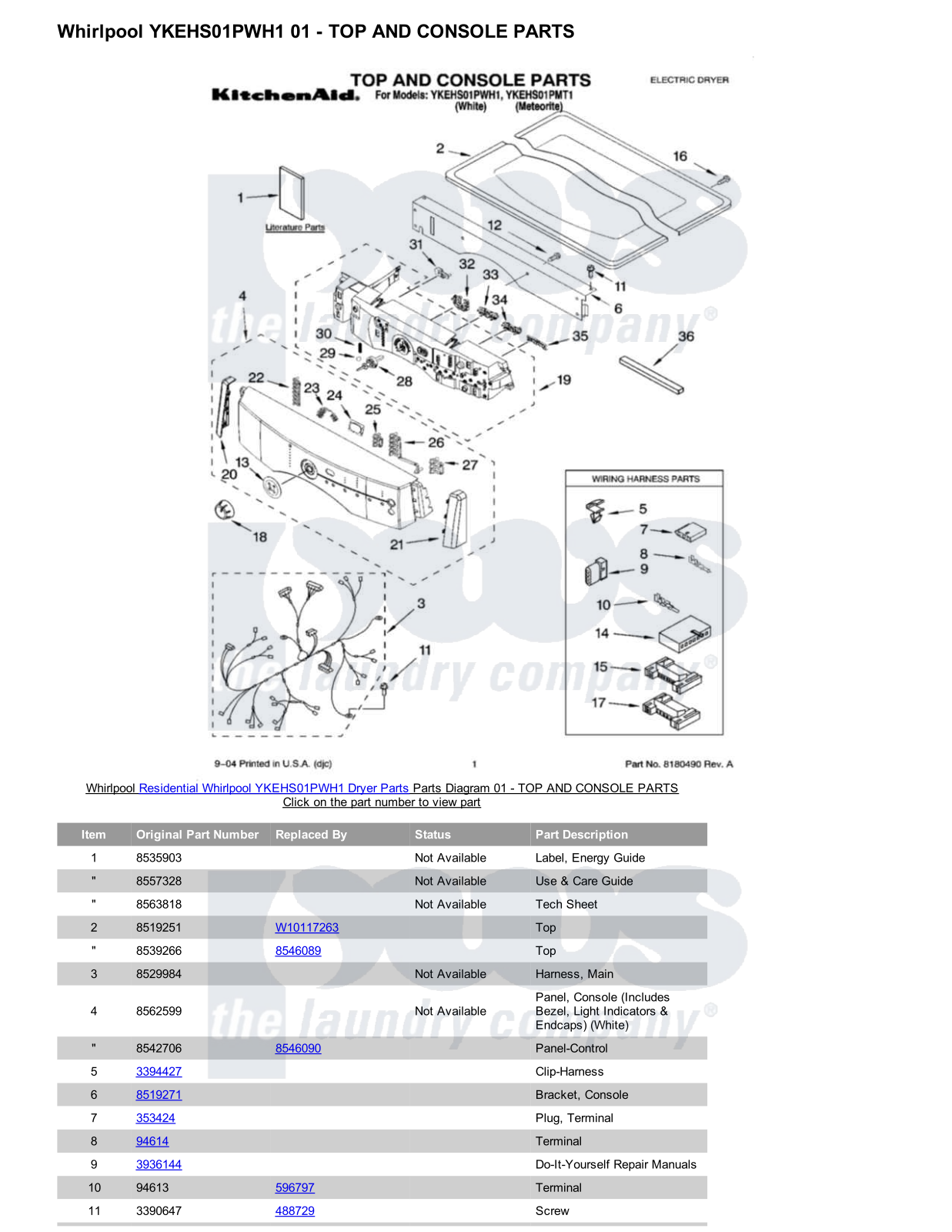 Whirlpool YKEHS01PWH1 Parts Diagram