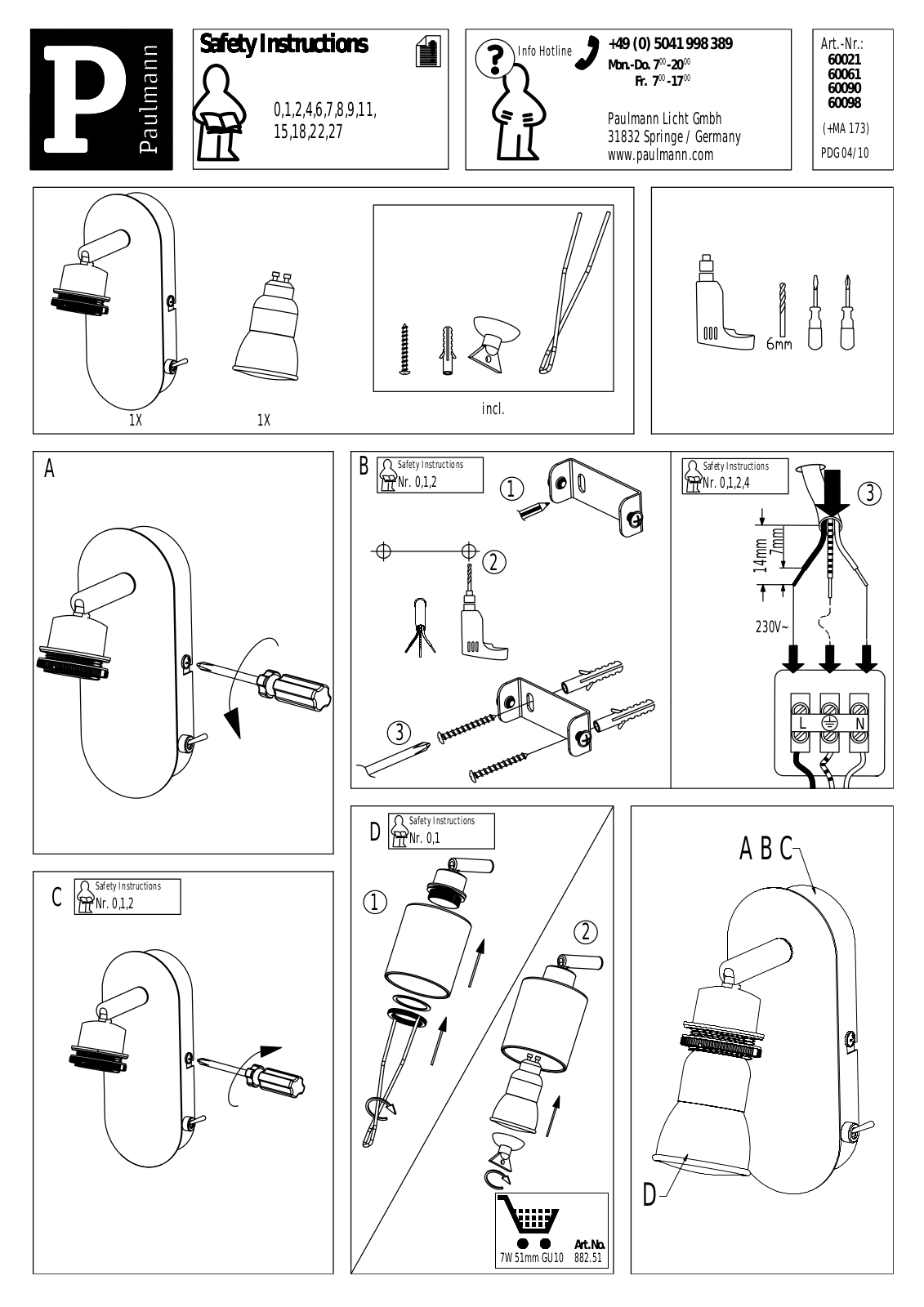 Paulmann 60021, 60061, 60090, 60098 Safety instructions - ManualMachine.com