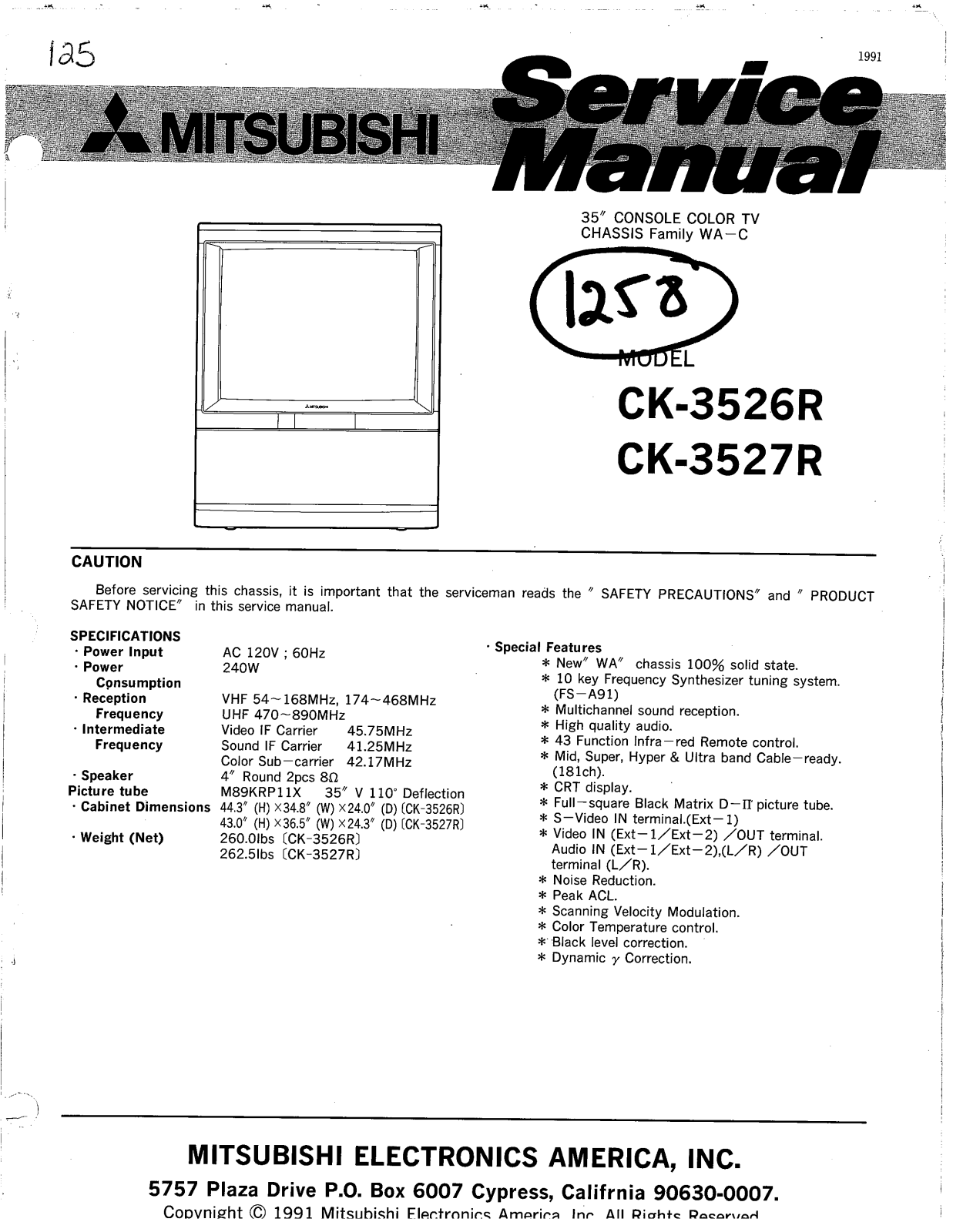 Mitsubishi ck3526r, ck3527r Service manual