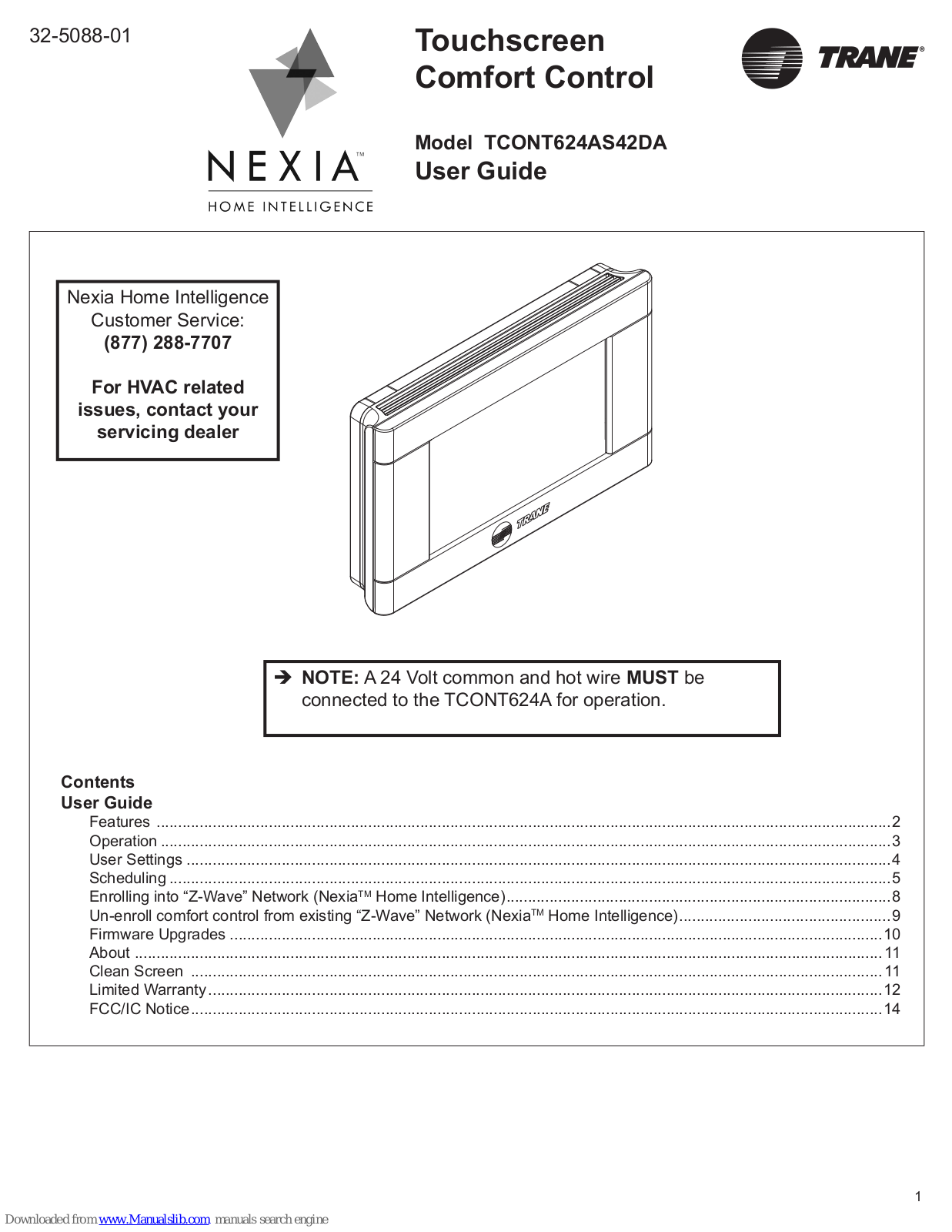 Trane Nexia TCONT624AS42DA User Manual