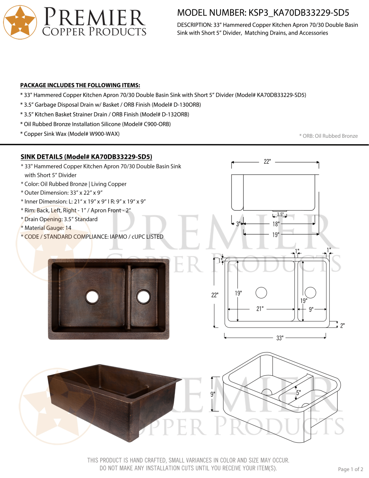 Premier Copper Products IER1970 Specifications - ManualMachine.com