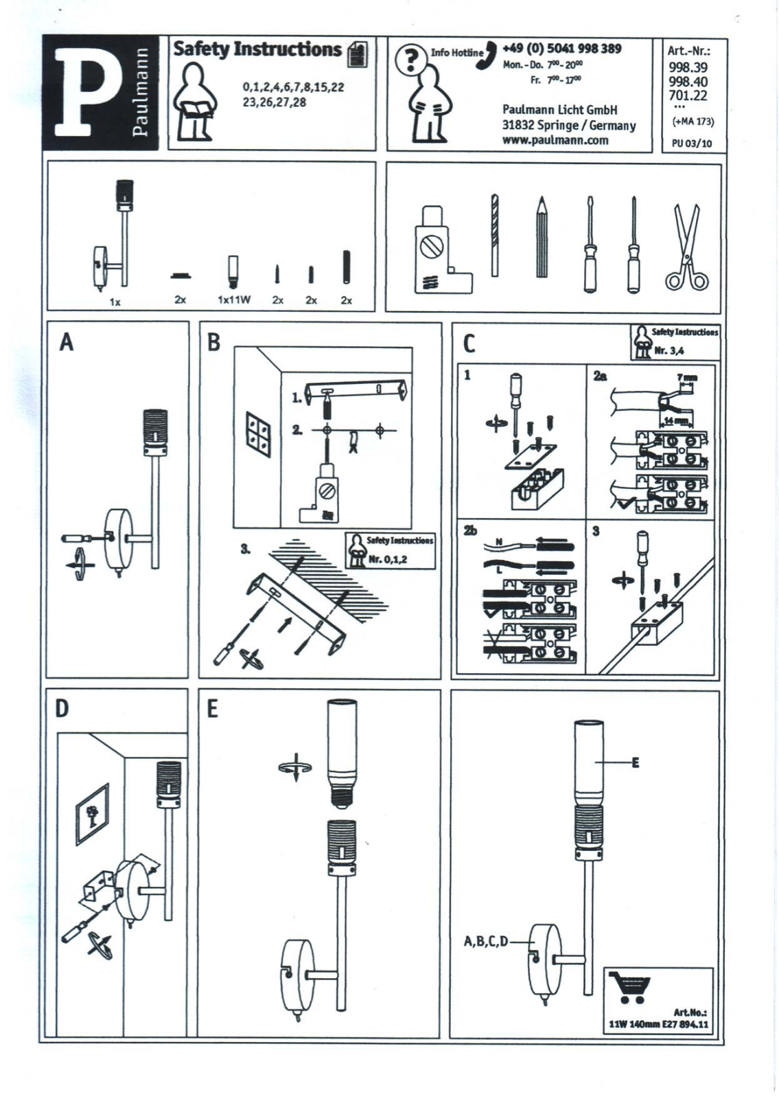 Paulmann 99839, 99840, 70122 Safety instructions