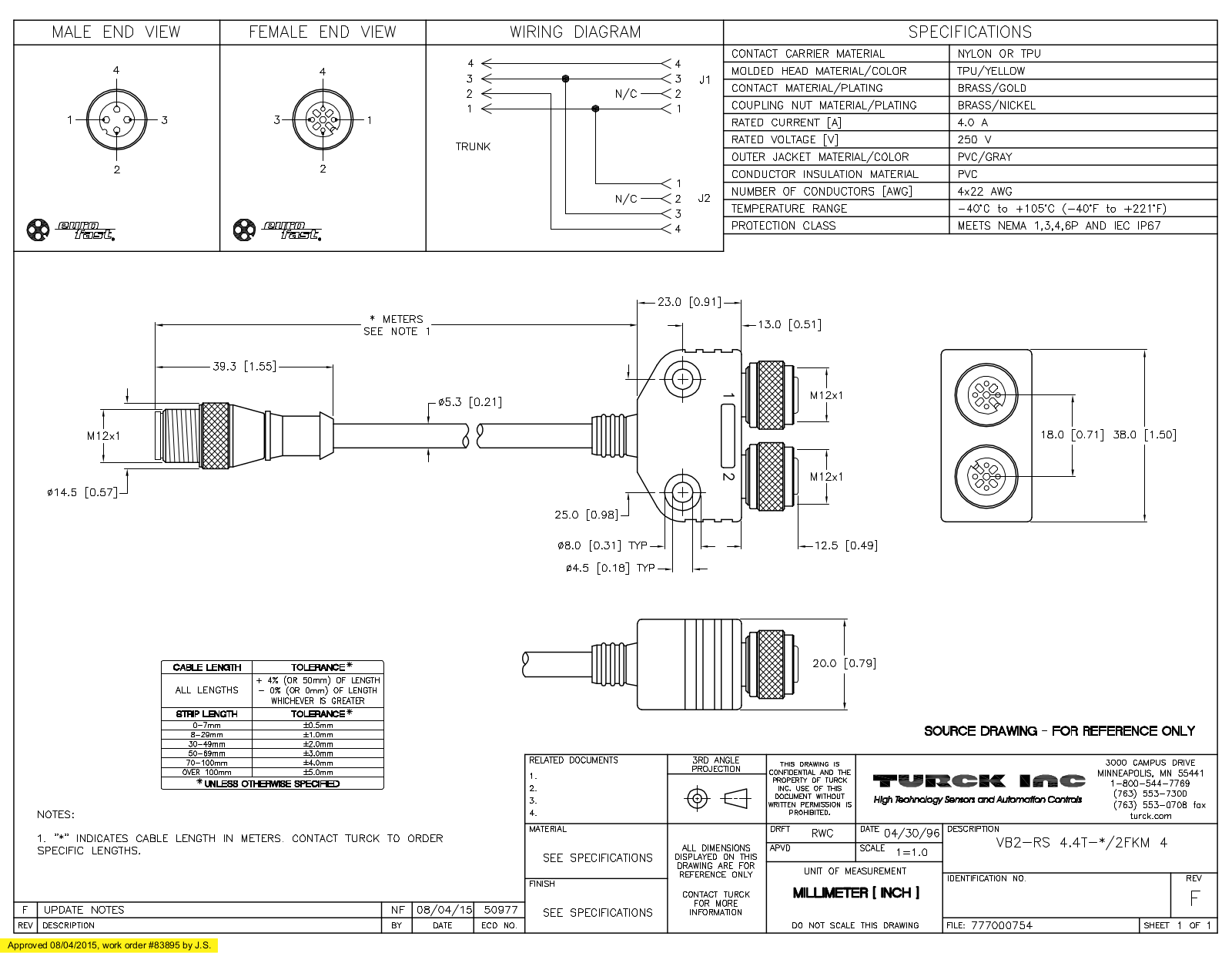 Turck VB2-RS4.4T-0.2/2FKM4 Specification Sheet