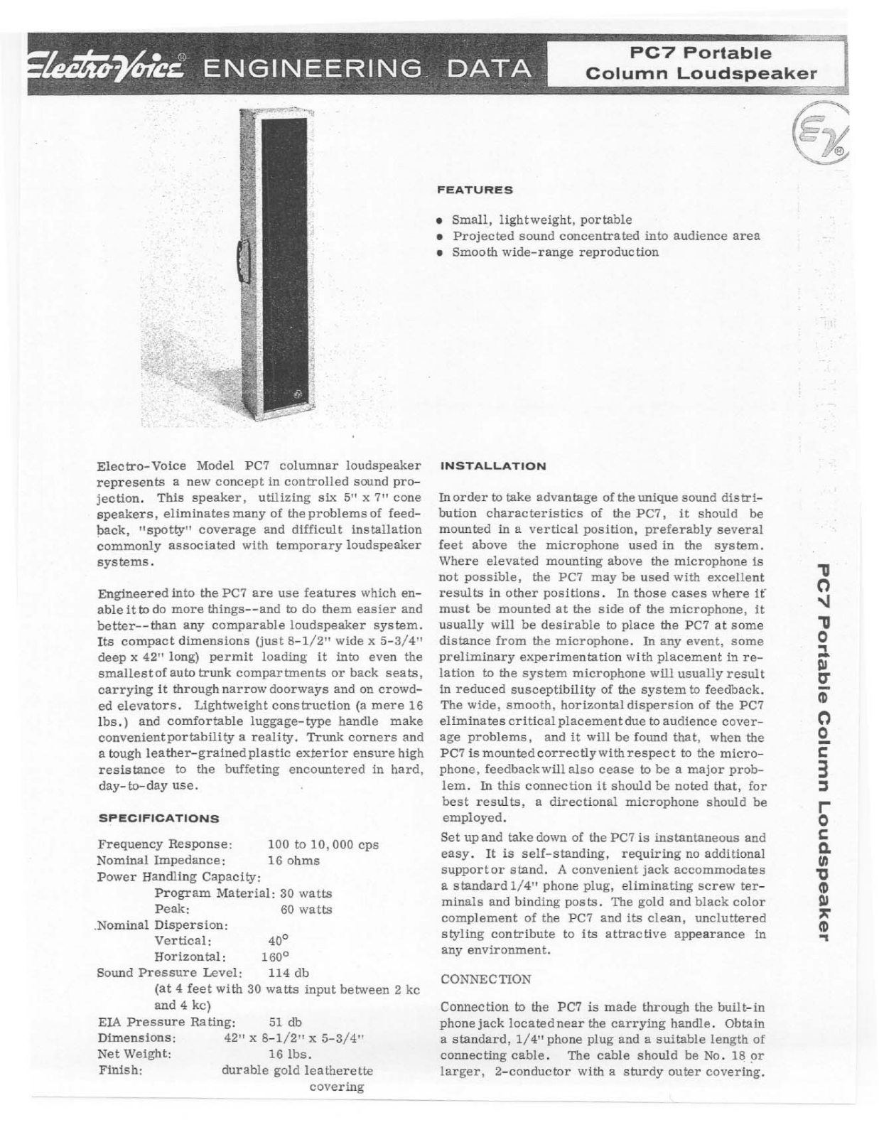 Electro-voice PC7 DATASHEET