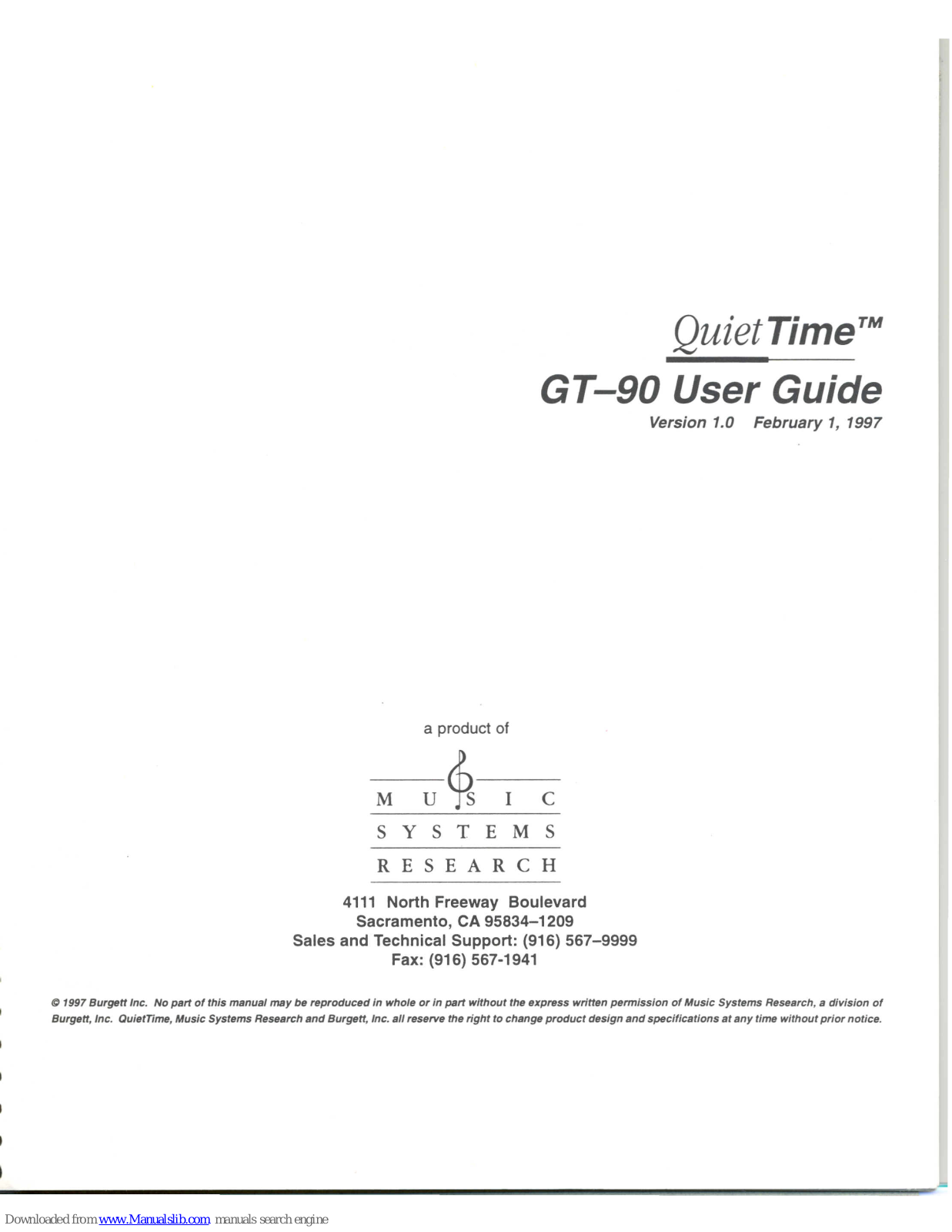 Music Systems Research Quiet Time GT-90 User Manual