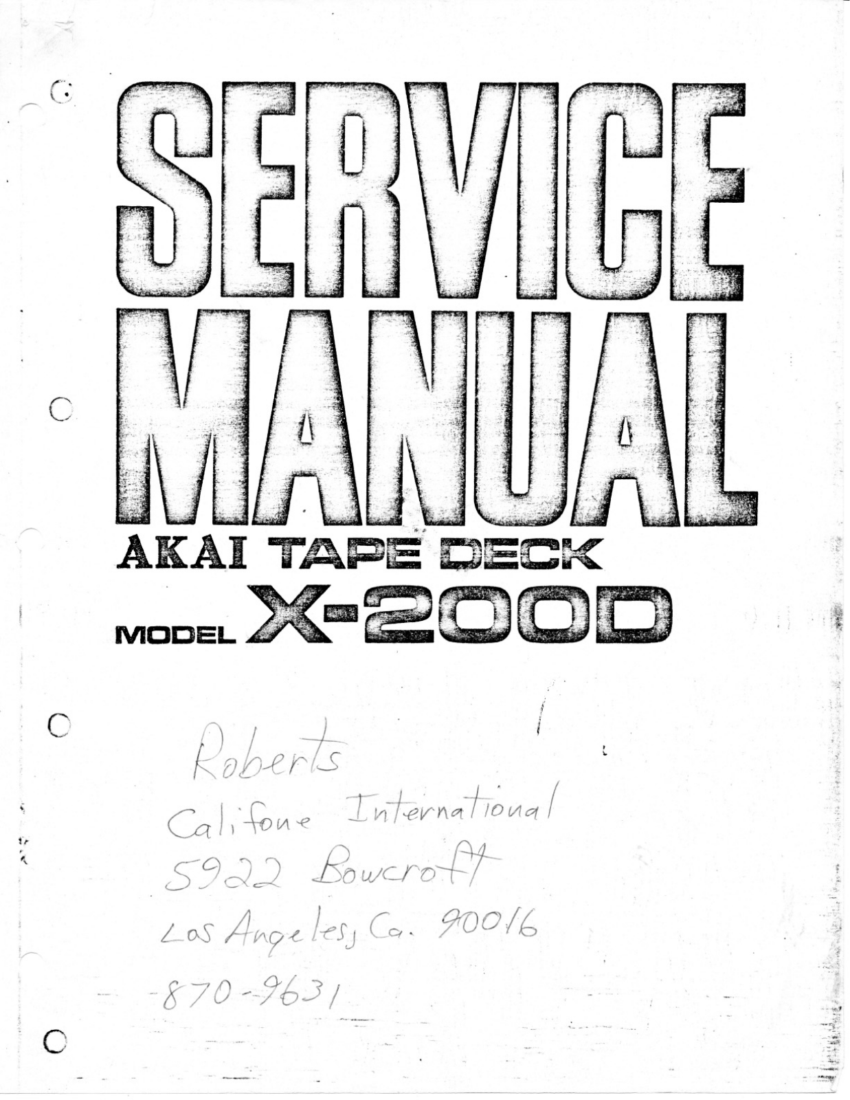 Akai X-200D Service Manual