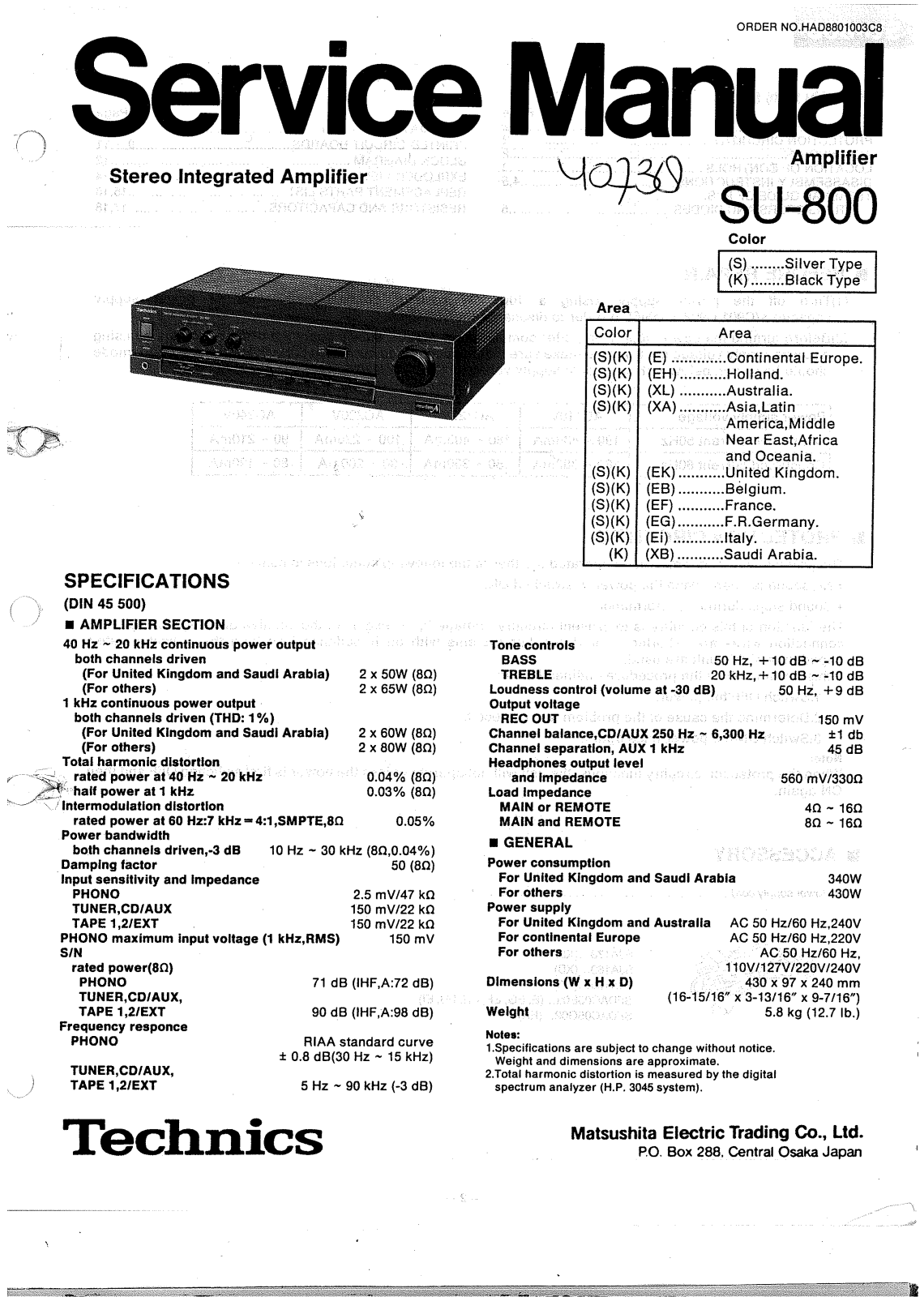 Technics SU-800 Service manual