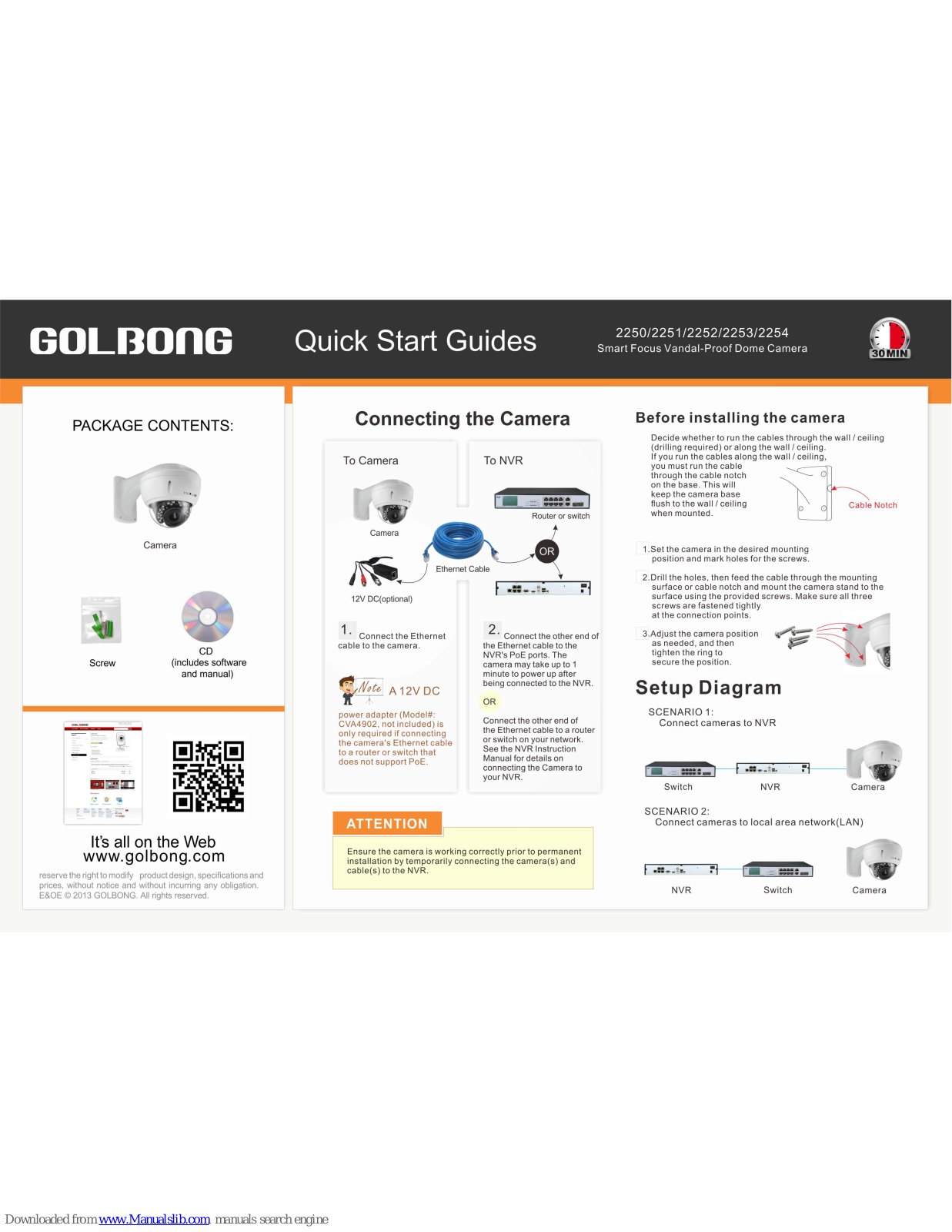 Golbong 2250, 2251, 2252, 2253, 2254 Quick Start Manuals