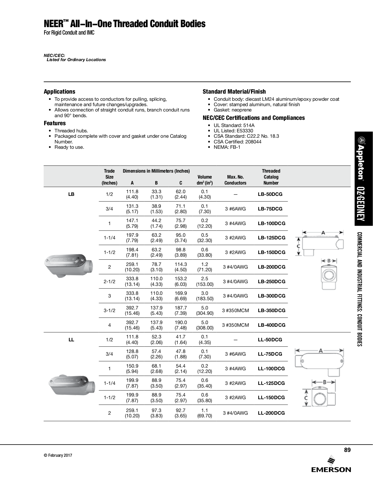 Appleton NEER™ All-In-One Threaded Conduit Bodies Catalog Page