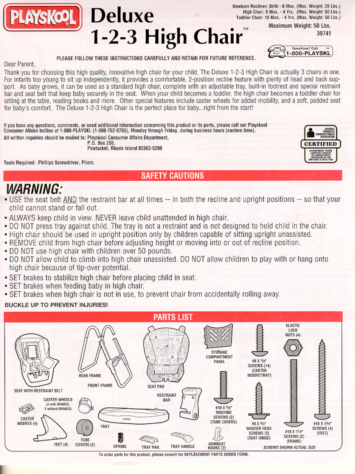 Hasbro 1-2-3 High Chair Deluxe Instruction