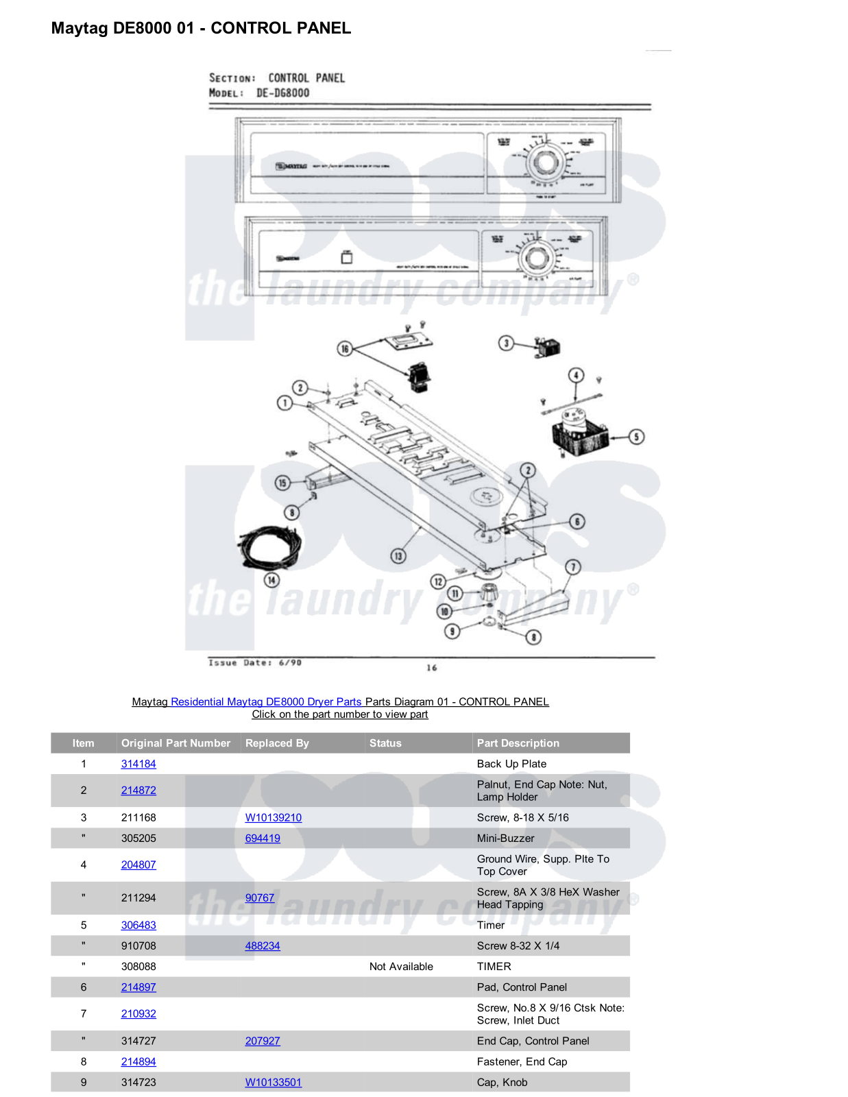 Maytag DE8000 Parts Diagram