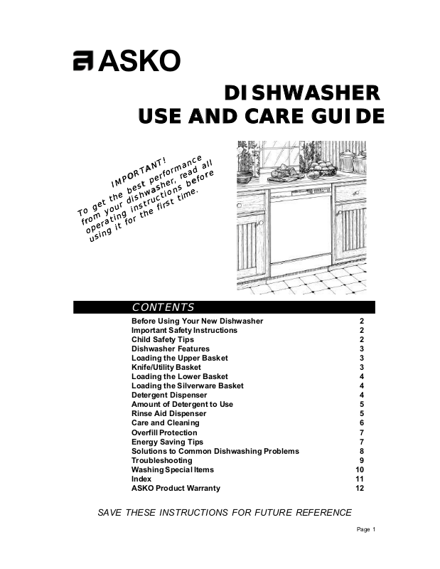 Asko D1706, D1796FI, D1976, D1996FI, D1996HNDL User Manual