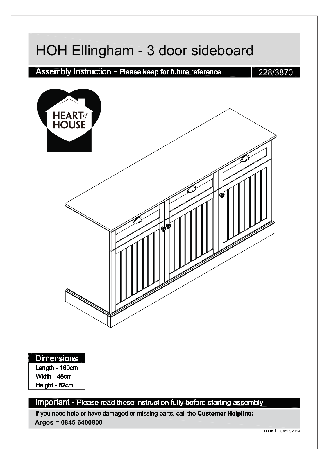 Argos HOH Ellingham - 3 door sideboard ASSEMBLY INSTRUCTIONS