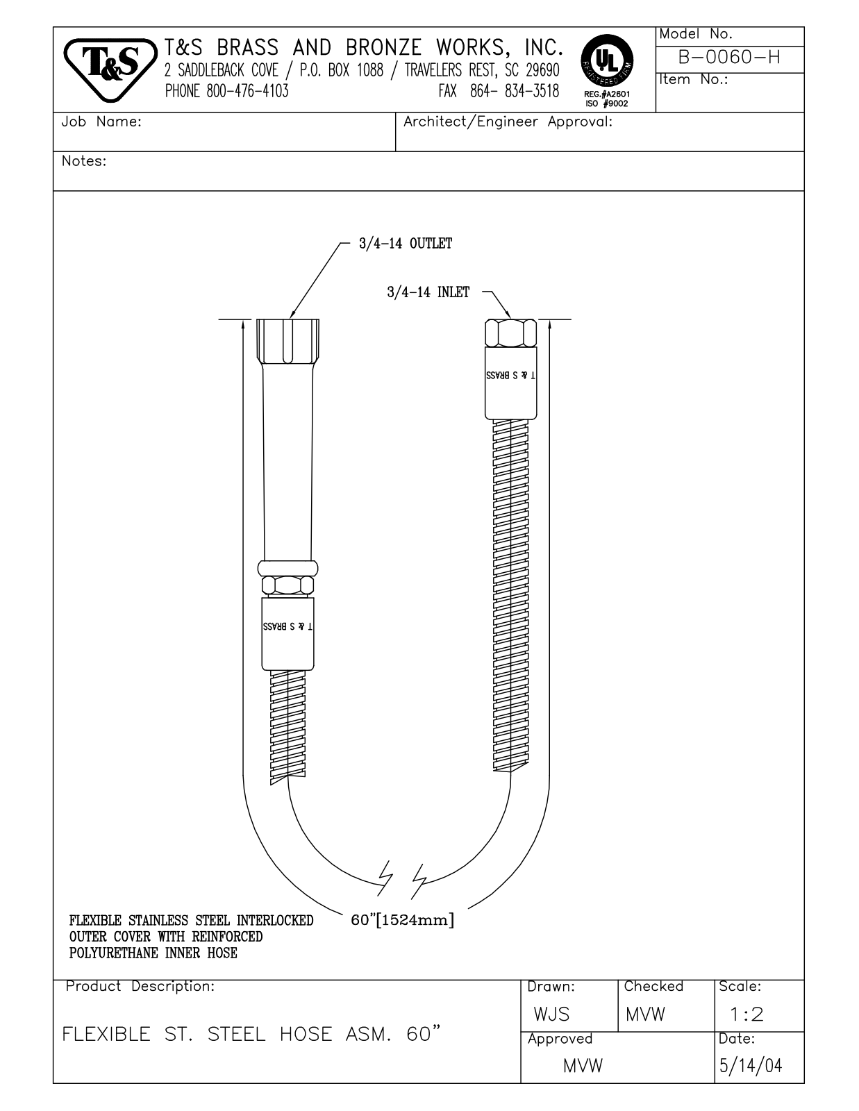 T & S Brass & Bronze Works B-0060-H General Manual