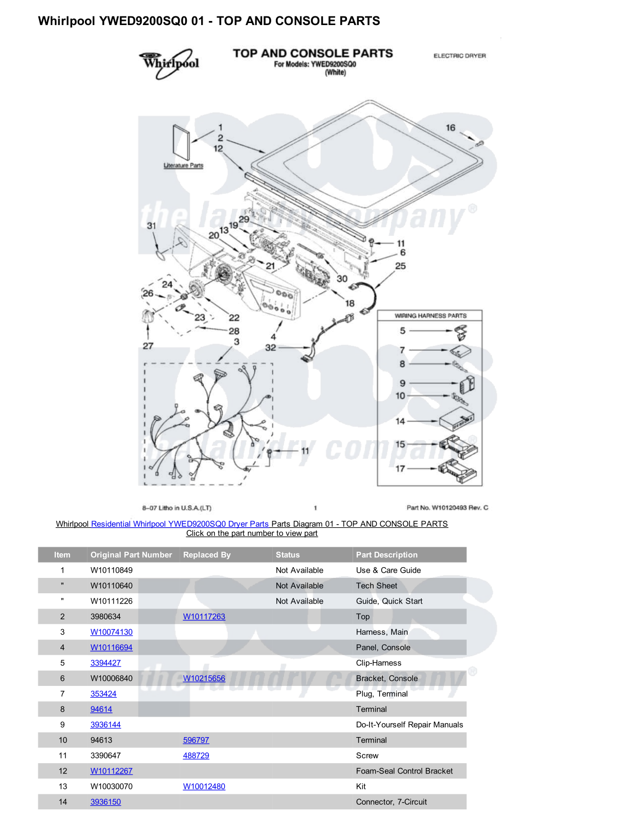 Whirlpool YWED9200SQ0 Parts Diagram