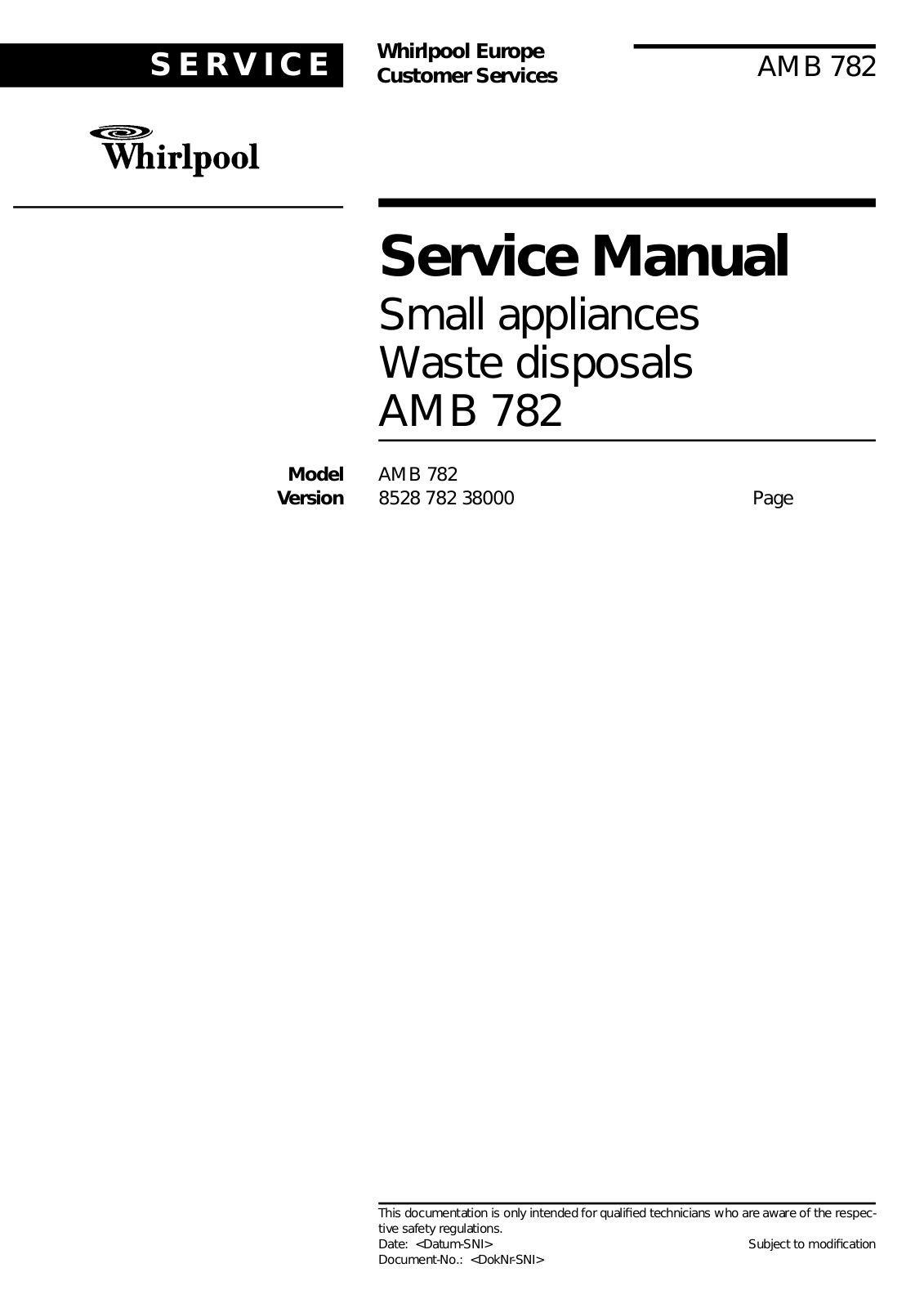 Whirlpool AMB 782 Service Manual