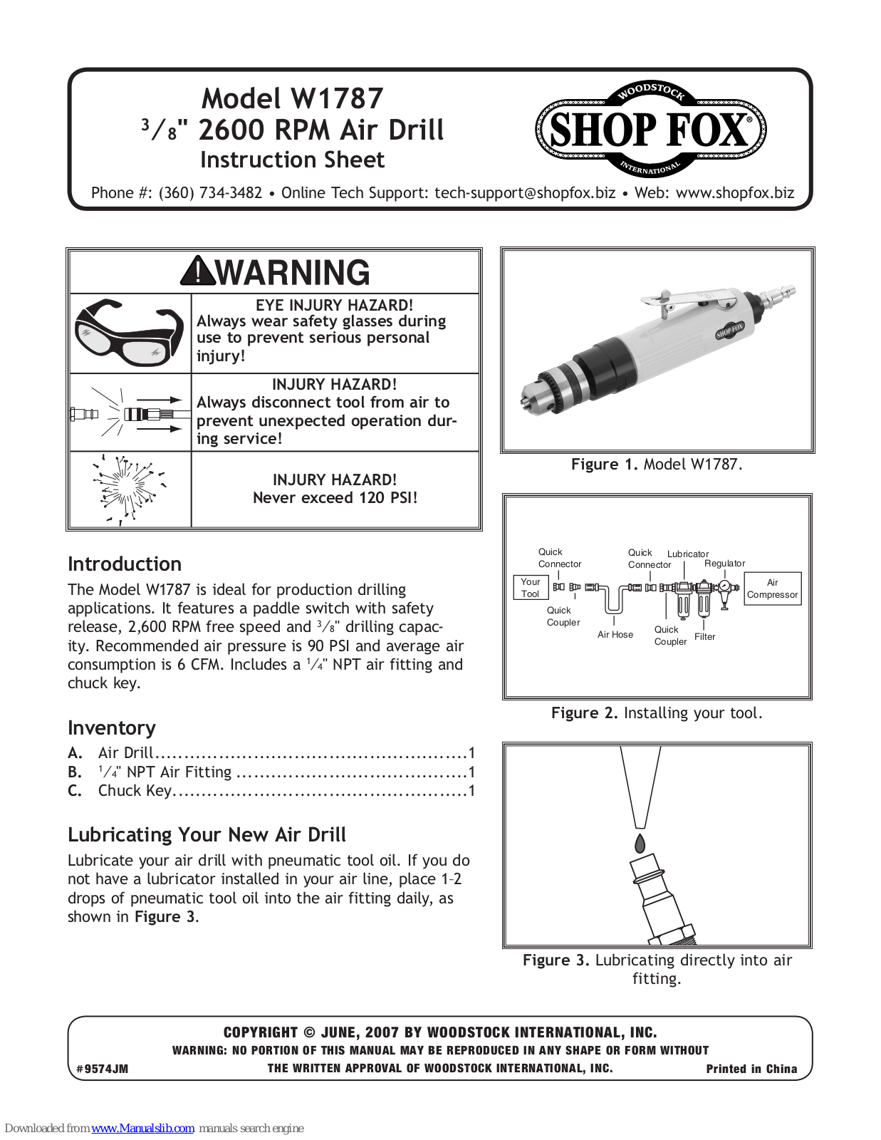 Shop fox W1787,W1787 Instruction Sheet