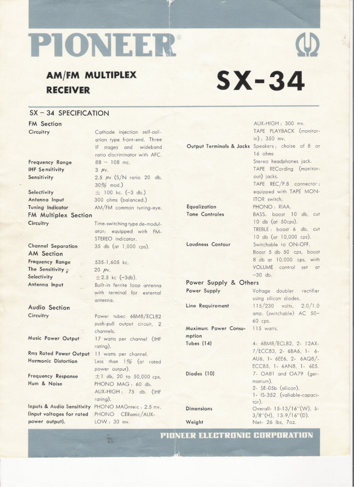 Pioneer SX-34 Brochure