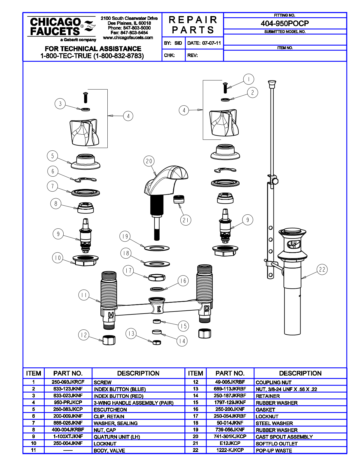 Chicago Faucet 404-950PO Parts List