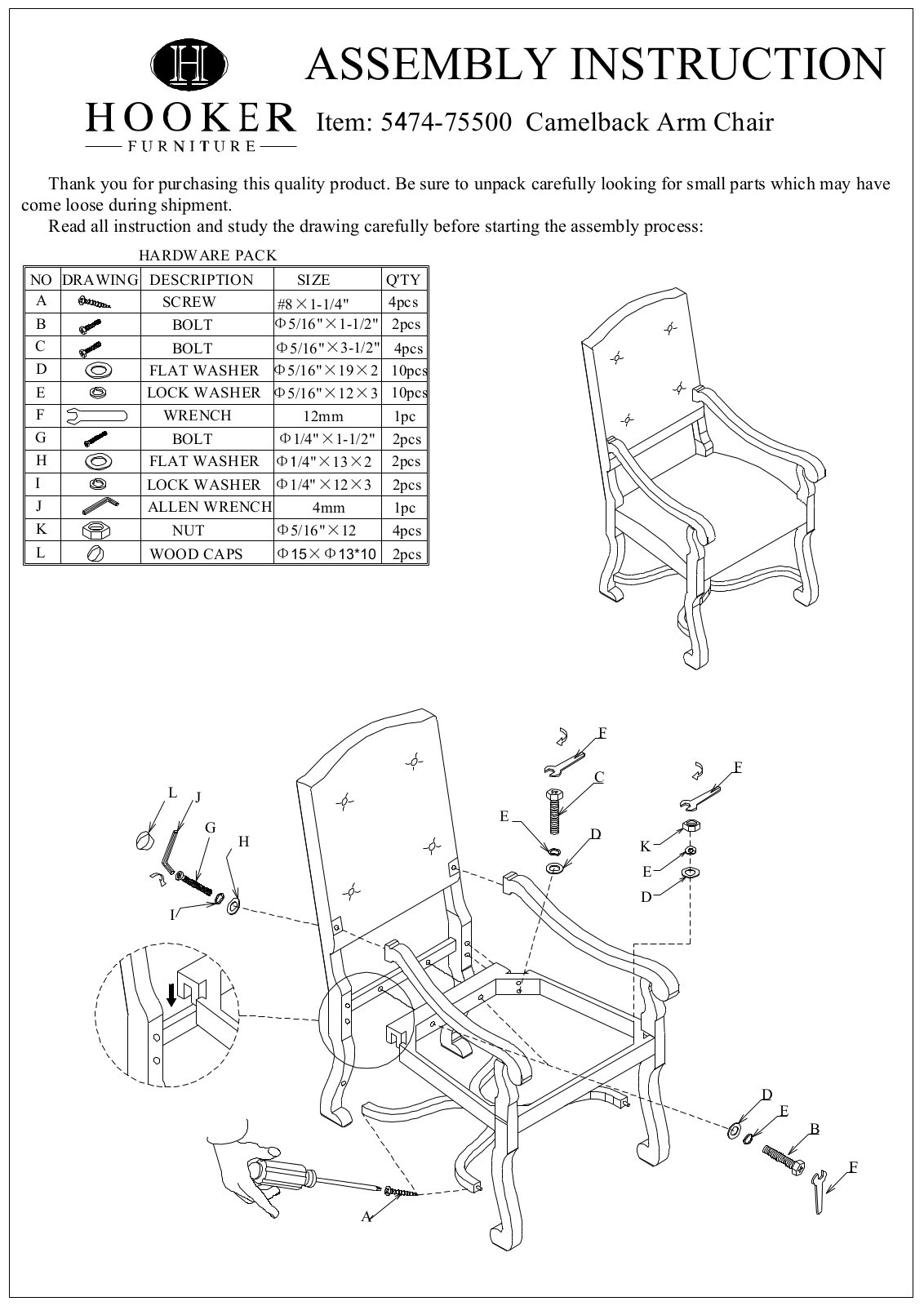 Hooker Furniture 547475500 Assembly Guide