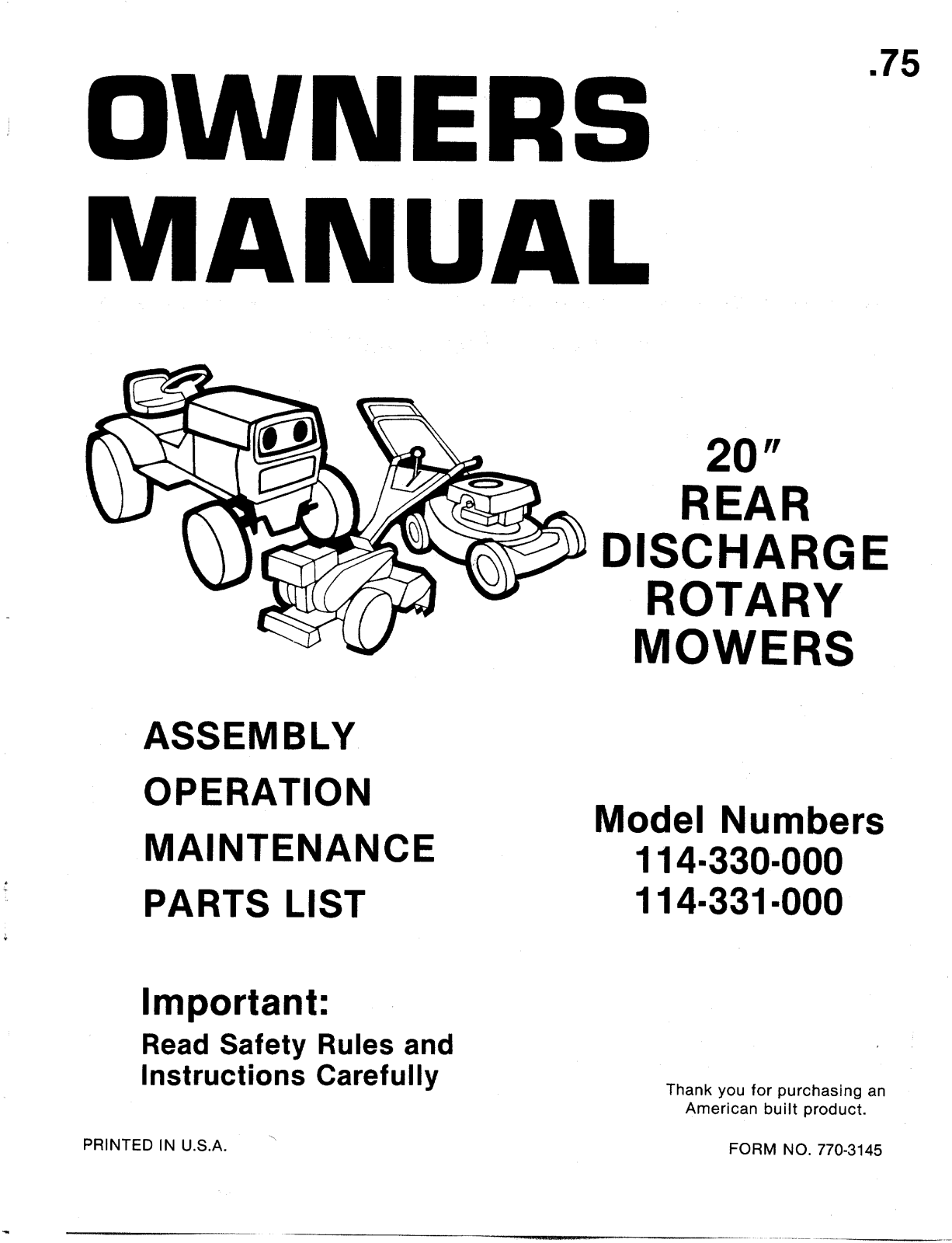 Bolens 114-330-000, 114-331-000 User Manual