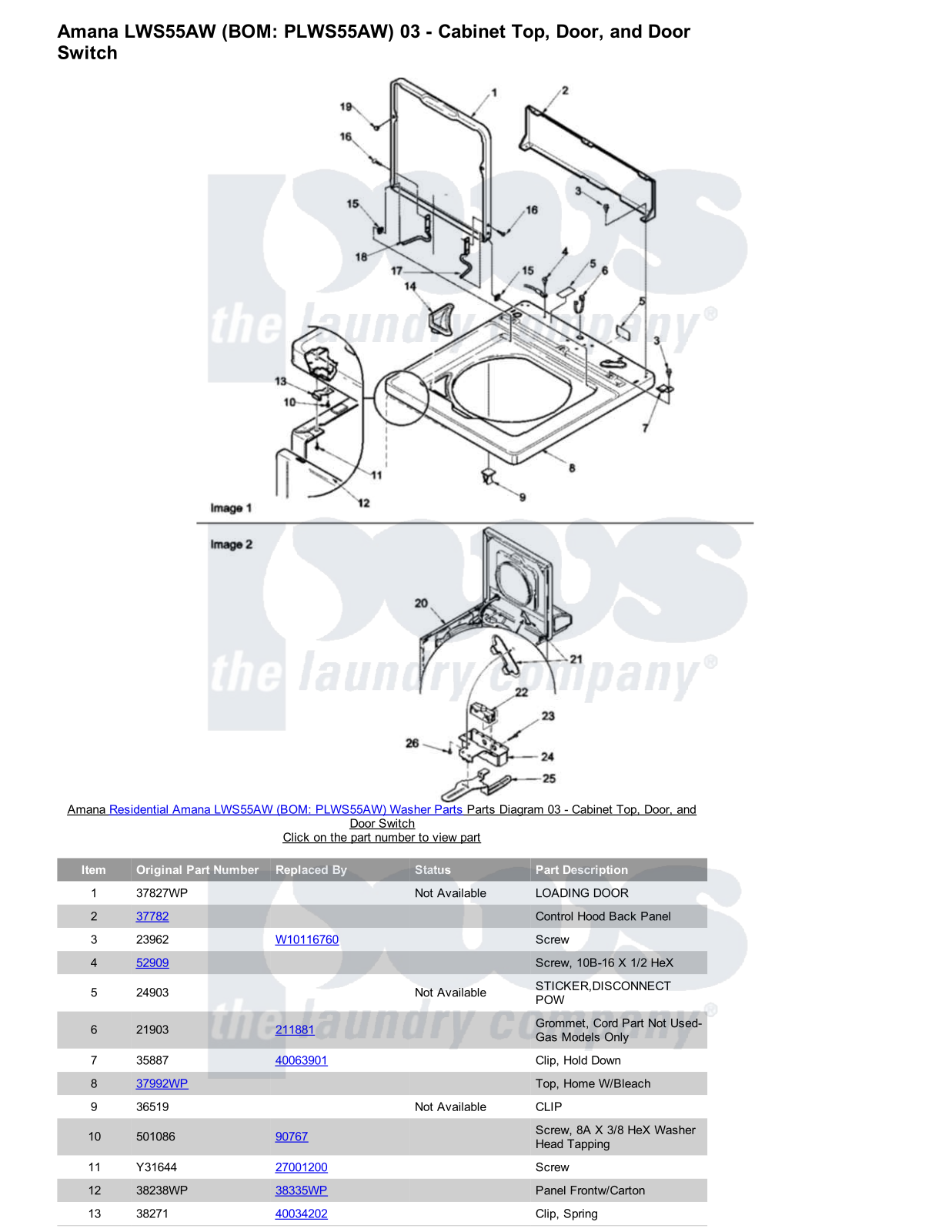 Amana LWS55AW Parts Diagram