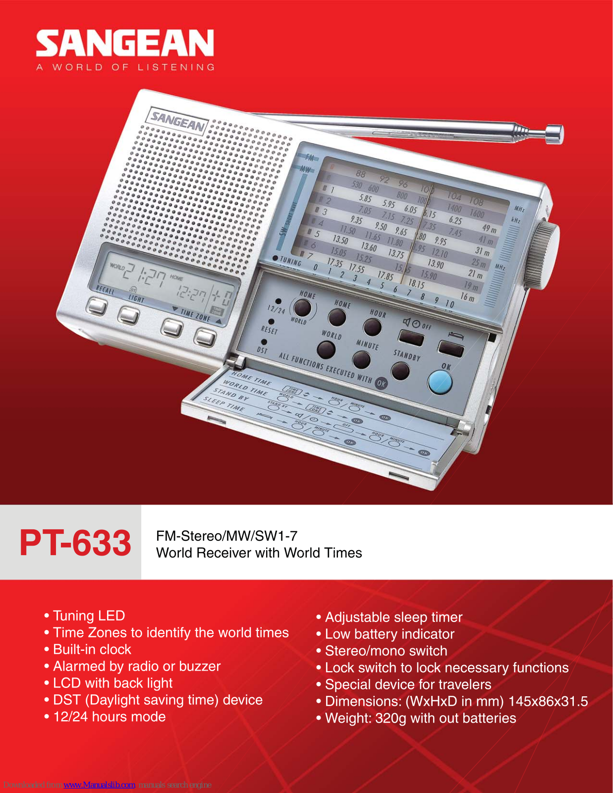 Sangean PT-633 PT-633 Specification Sheet