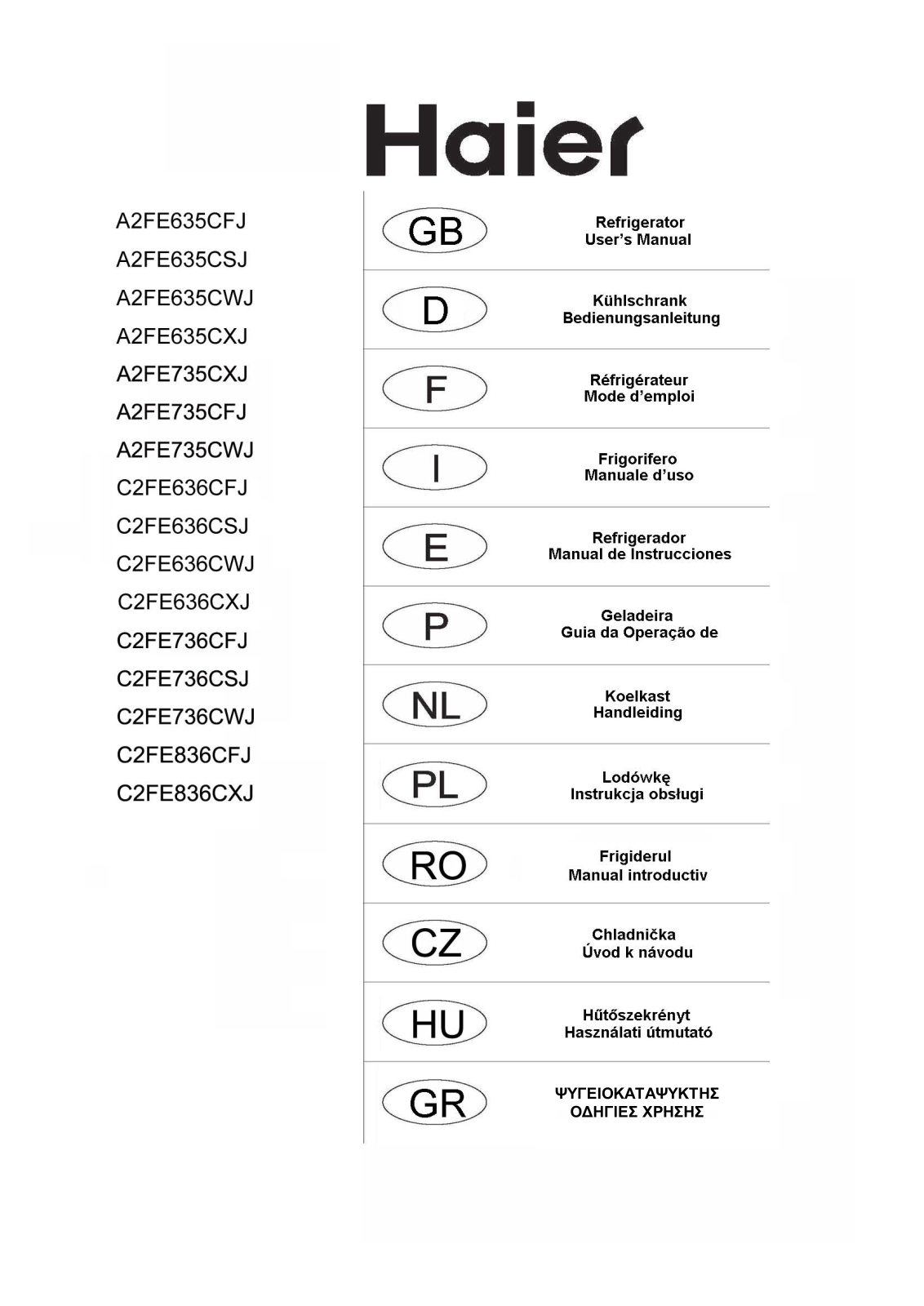 haier C2FE636CFJ User Manual