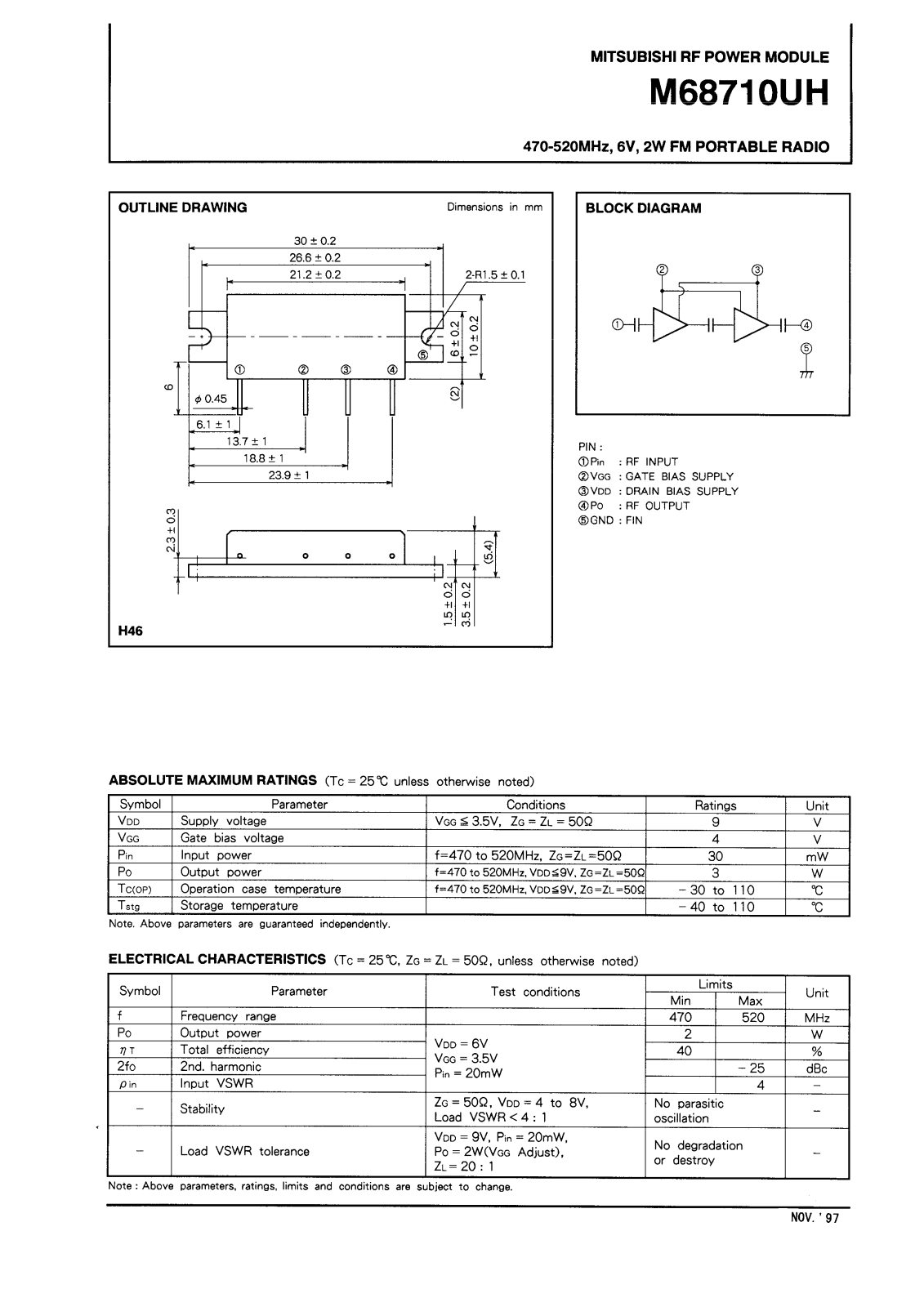 Mitsubishi M68710UH Datasheet