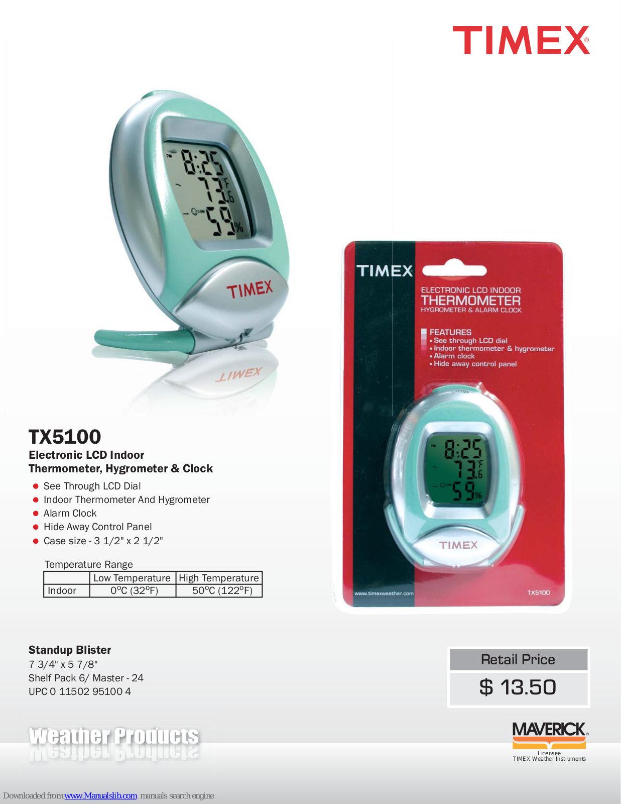 Timex TX-5100 Specification Sheet