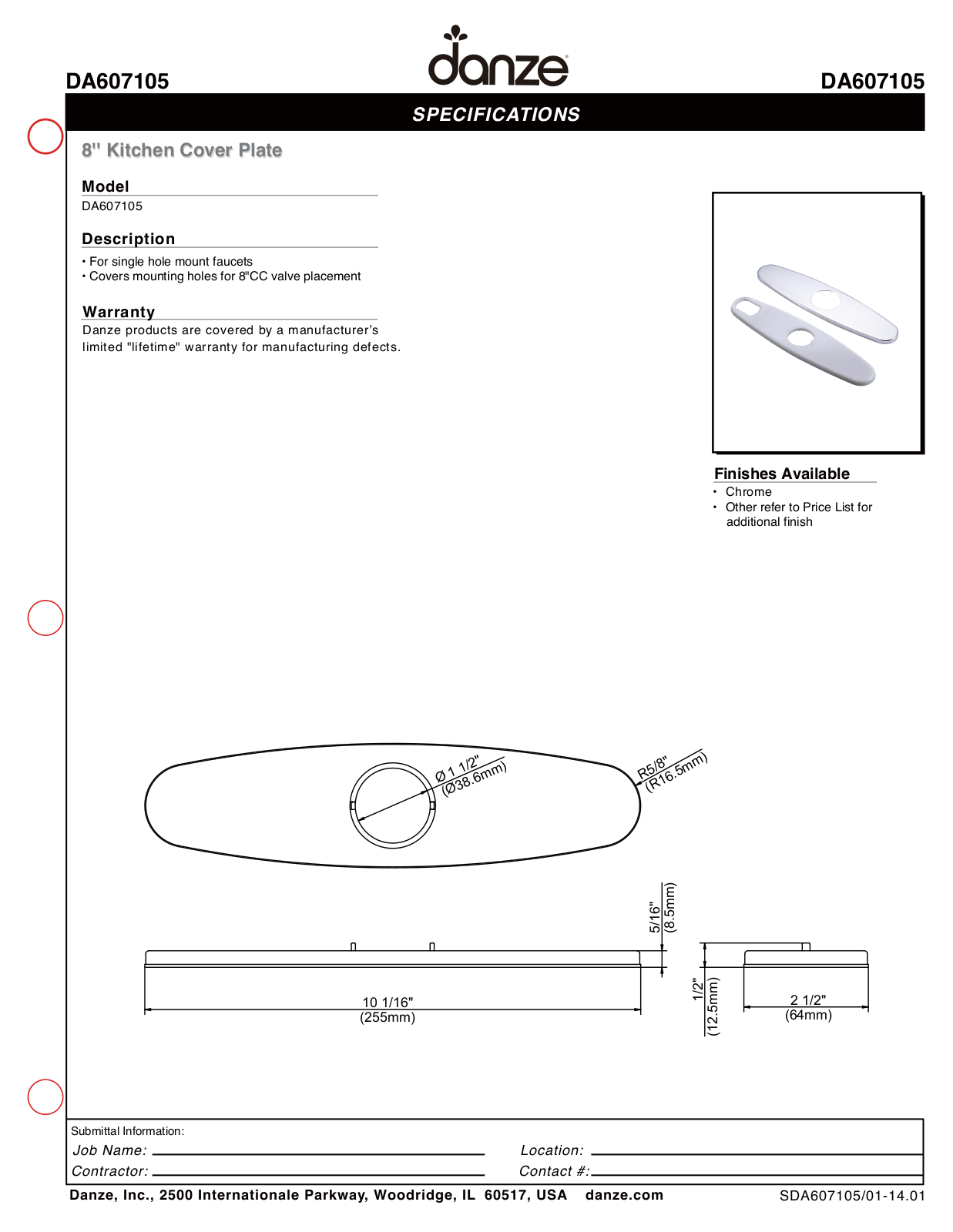 Danze DA607105 Specs