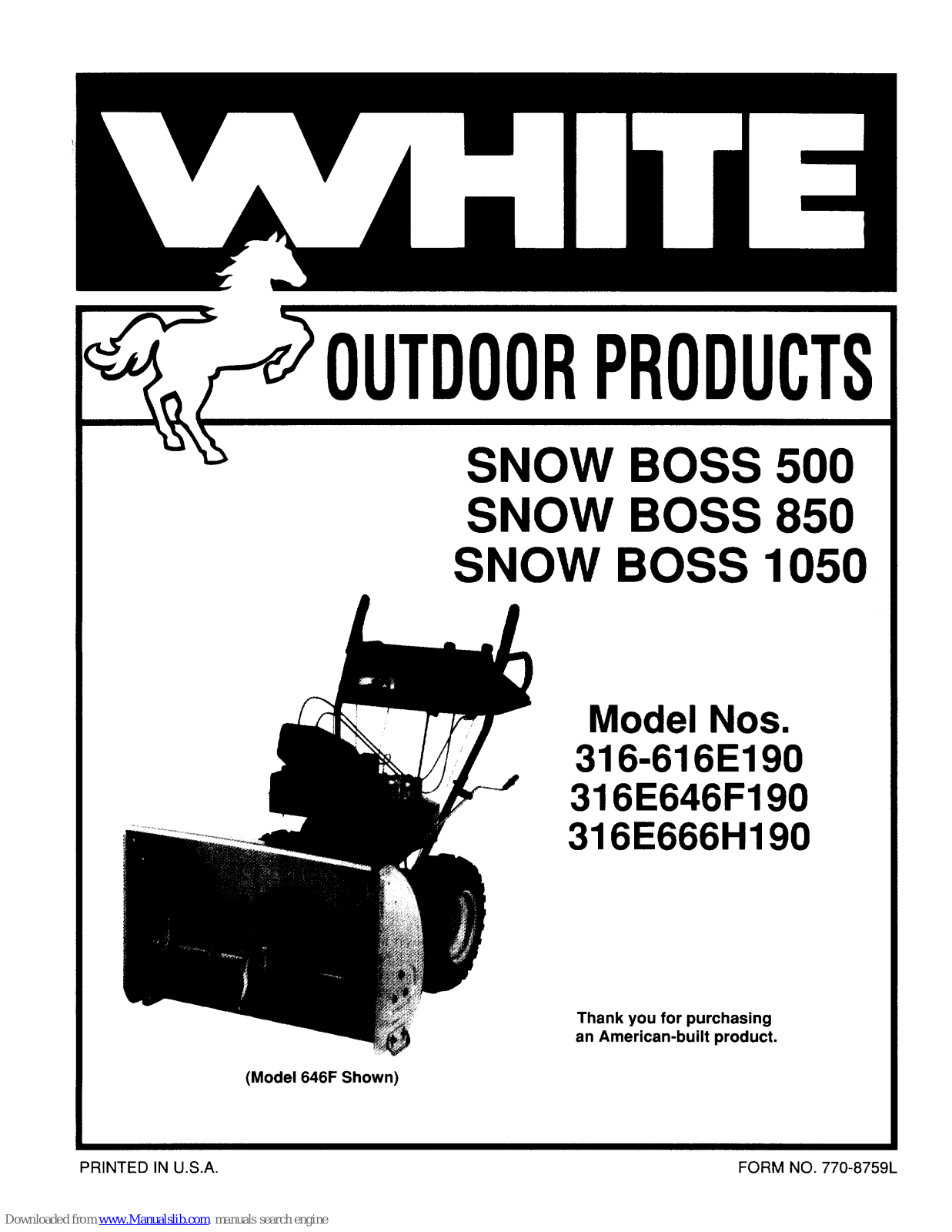 White Outdoor 316-616E190, 316E646F190, 316E666H190 User Manual