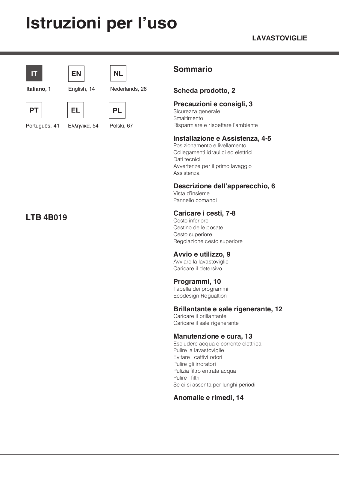 Hotpoint Ariston LTB 4B019 EU User Manual