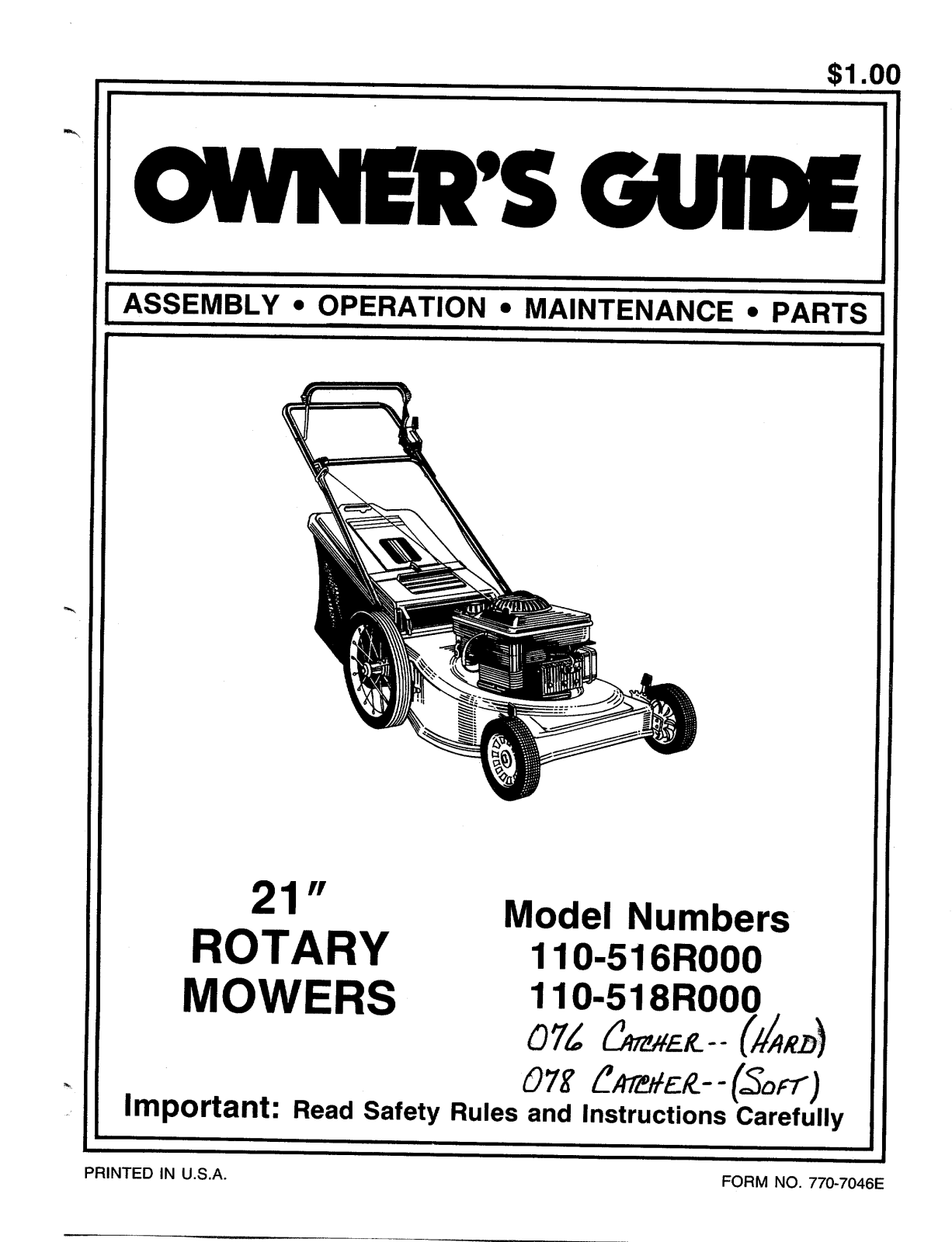 MTD 110-516R000, 110-518R000 User Manual