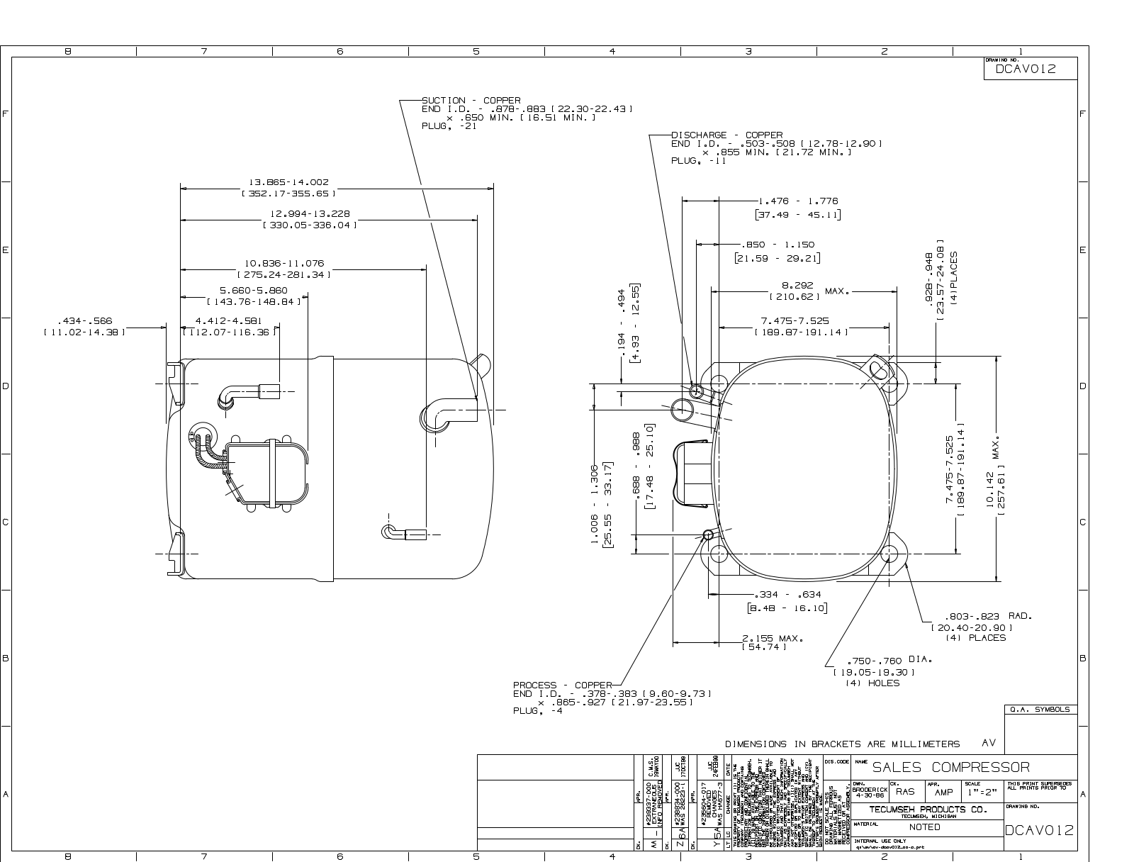 Tecumseh AVA2512ZXT, AVA5538EXT, AVA5539CXT, AVA7524ZXT, AVA9519ZXT Drawing Data