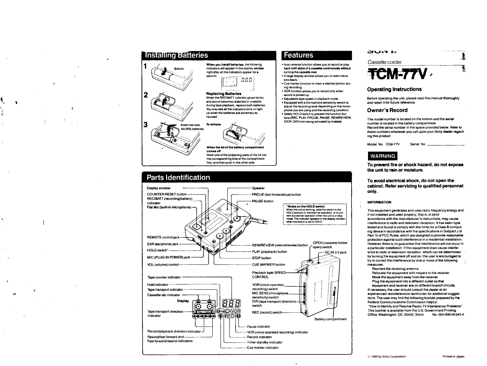 Sony TC-M77V User Manual