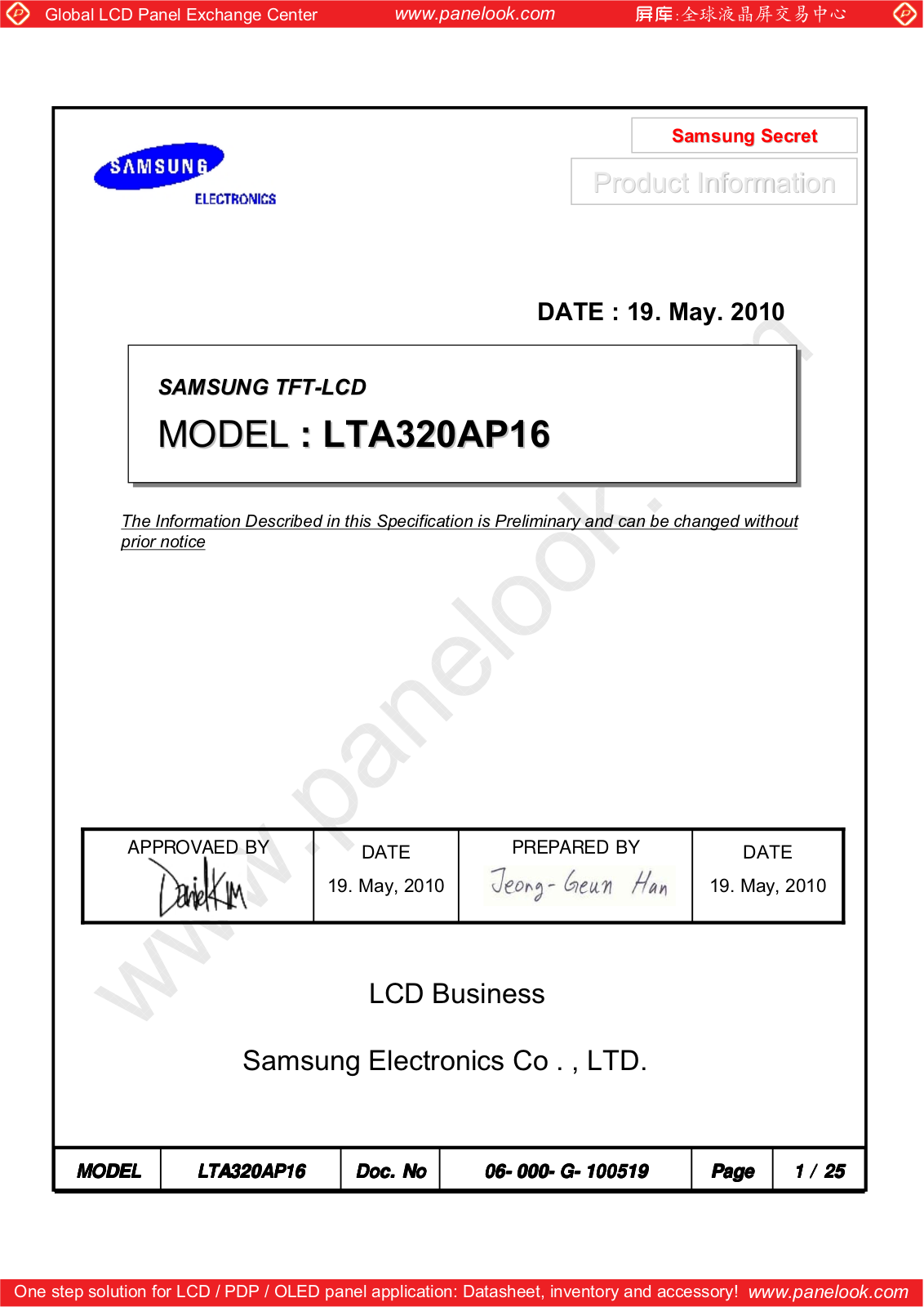 SAMSUNG LTA320AP16 Specification