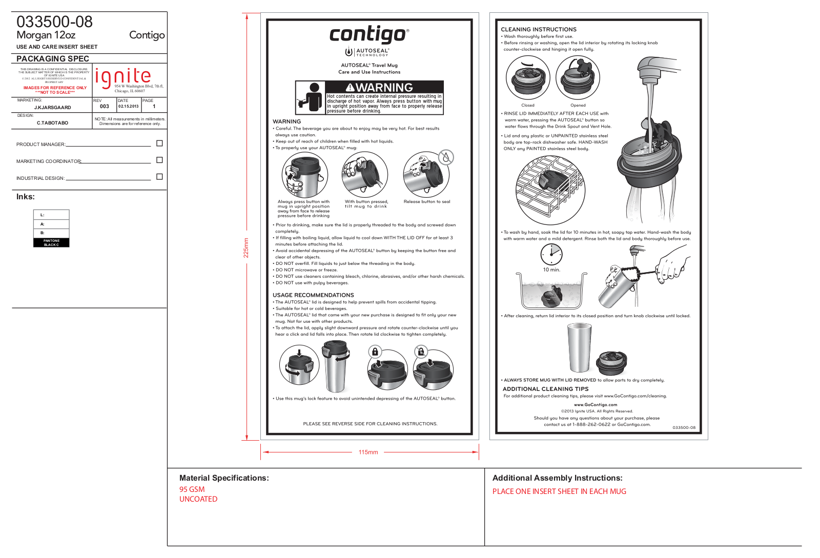 Contigo AUTOSEAL 16 oz. Sheridan Insulated Travel Mug User Manual