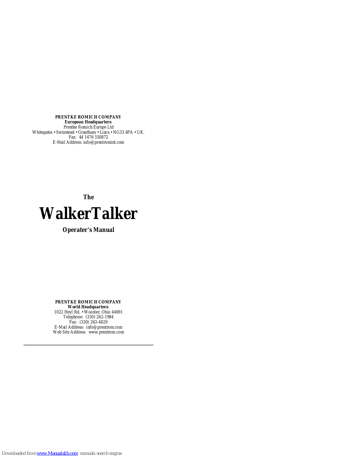 Prentke Romich Company walkertalker Operator's Manual