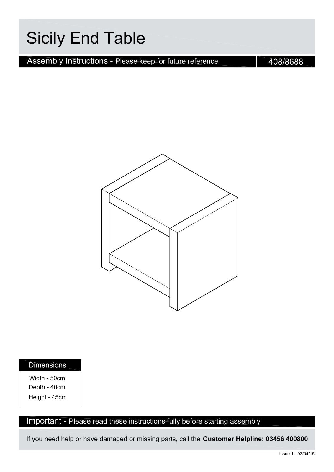 Argos 408-8688 ASSEMBLY INSTRUCTIONS