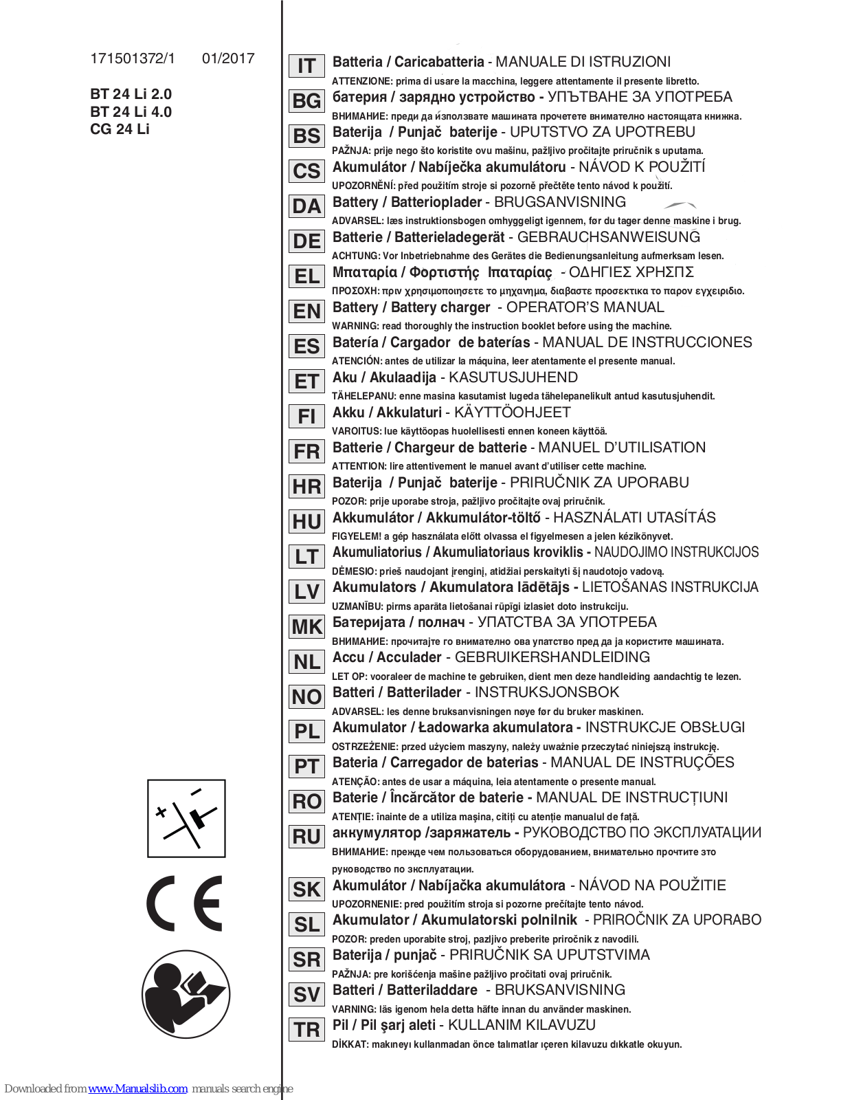 CDN BT 24 Li 4.0, BT 24 Li 2.0, CG 24 Li Operator's Manual