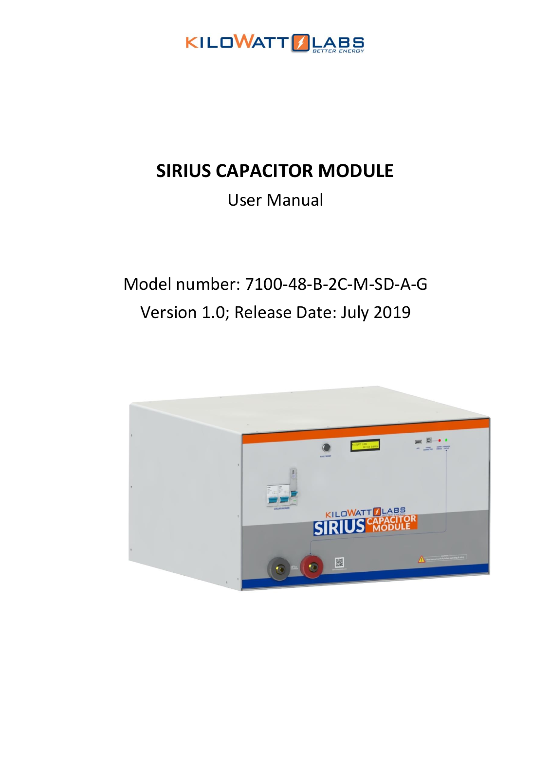 Kilowatt Labs Sirius 7100-48-B-2C-M-SD-A-G, 3550-48-B-1.7C-M-SD-A-G, SIRIUS CAPACITOR MODULE User Manual