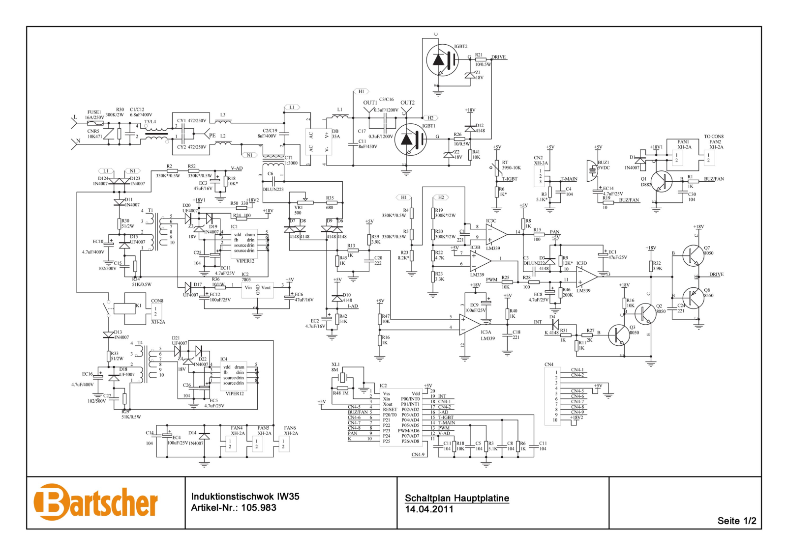 Bartscher 105986, IW 35 Electrical schematic