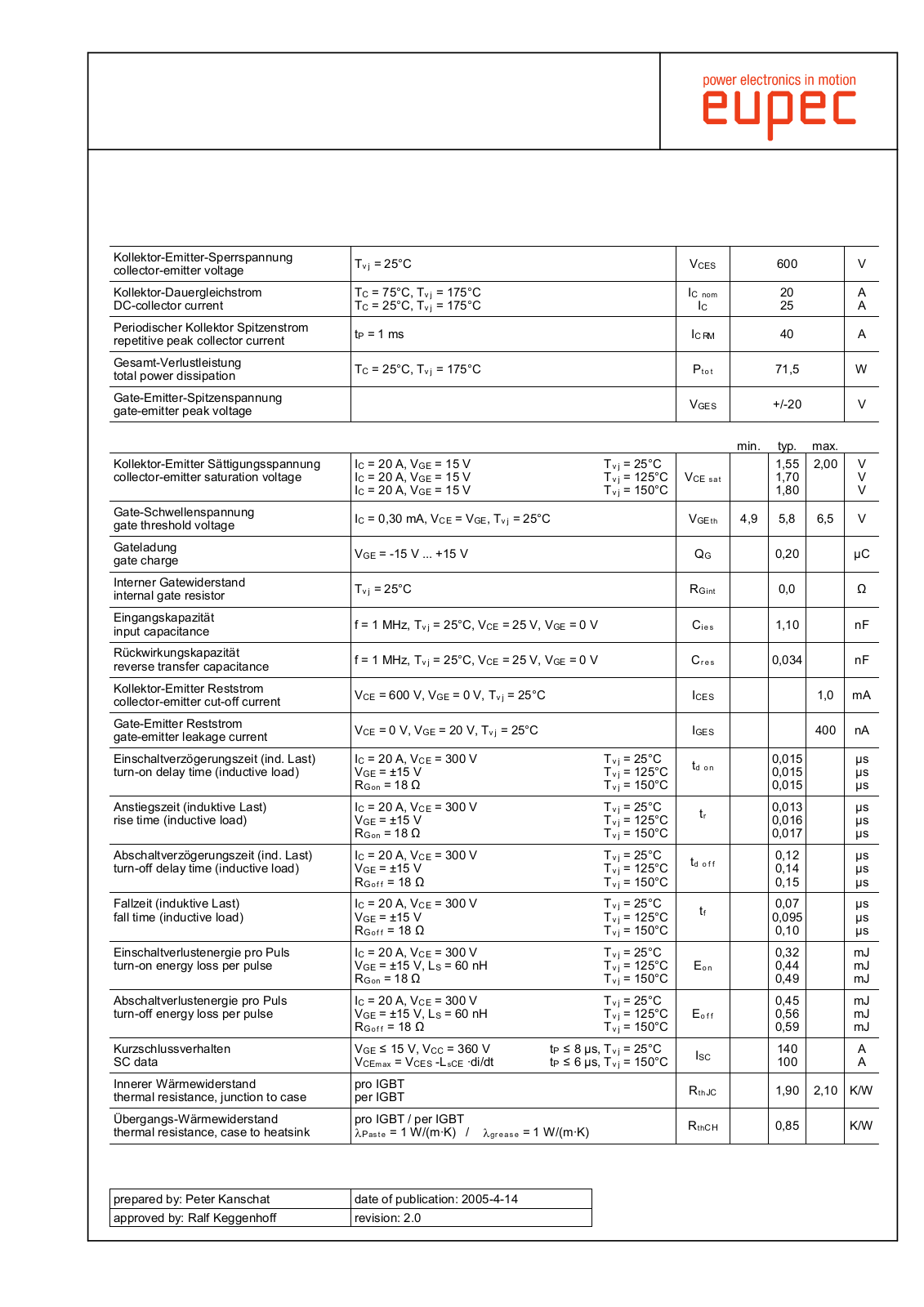 Infineon FS20R06VE3-B2 Data Sheet